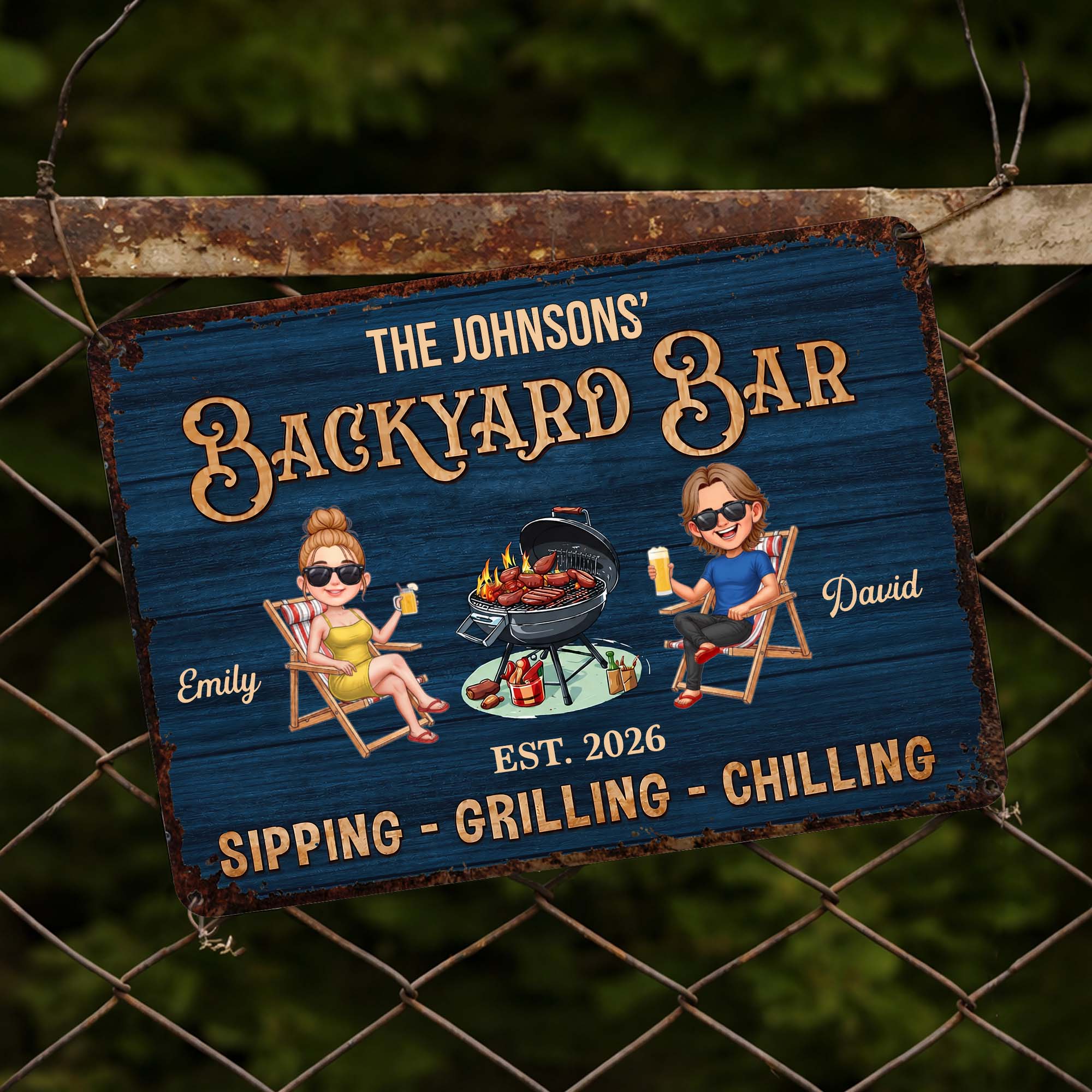 Personalized Metal Sign for Couples Backyard Grill Custom Name Metal Sign GradoCreations