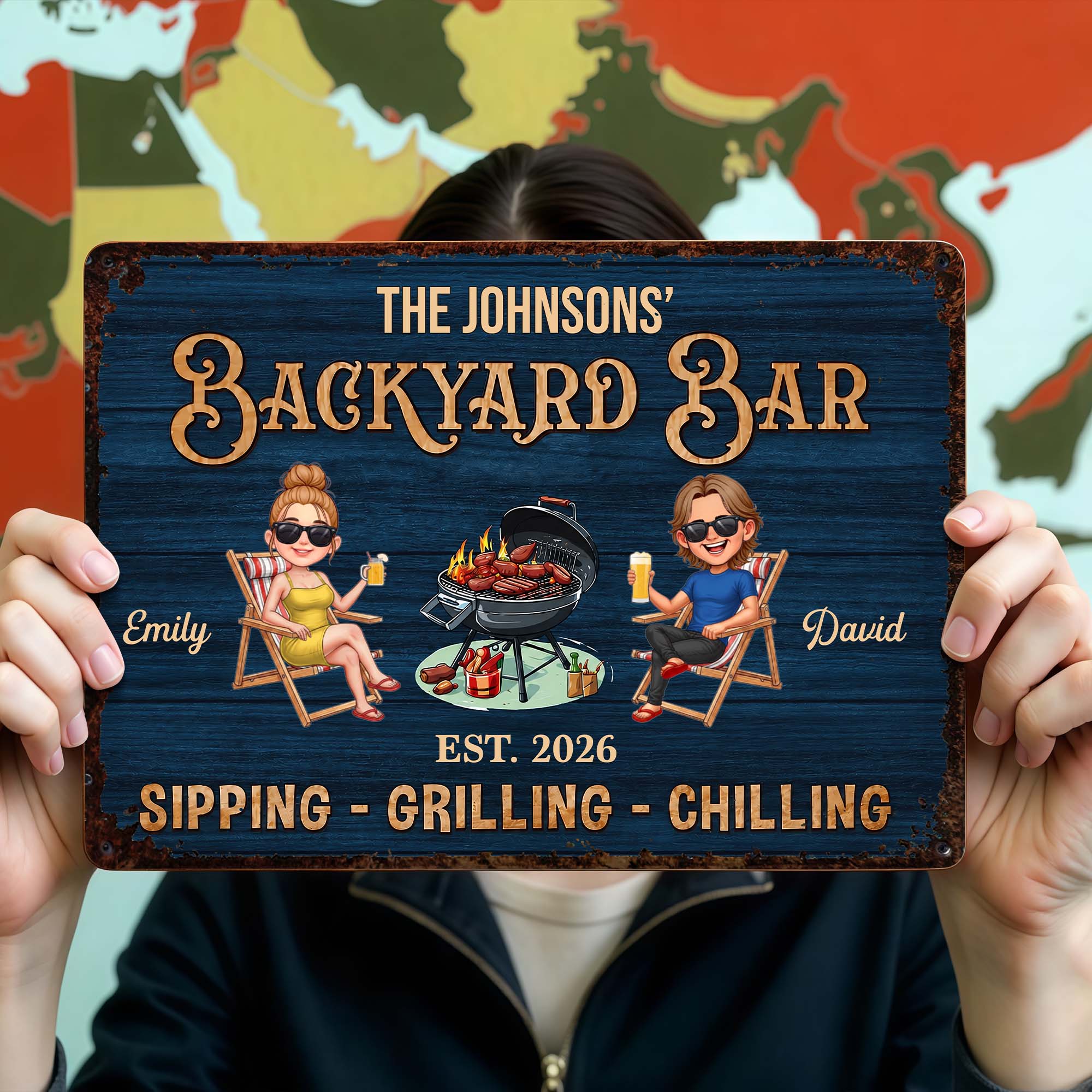 Personalized Metal Sign for Couples Backyard Grill Custom Name Metal Sign GradoCreations
