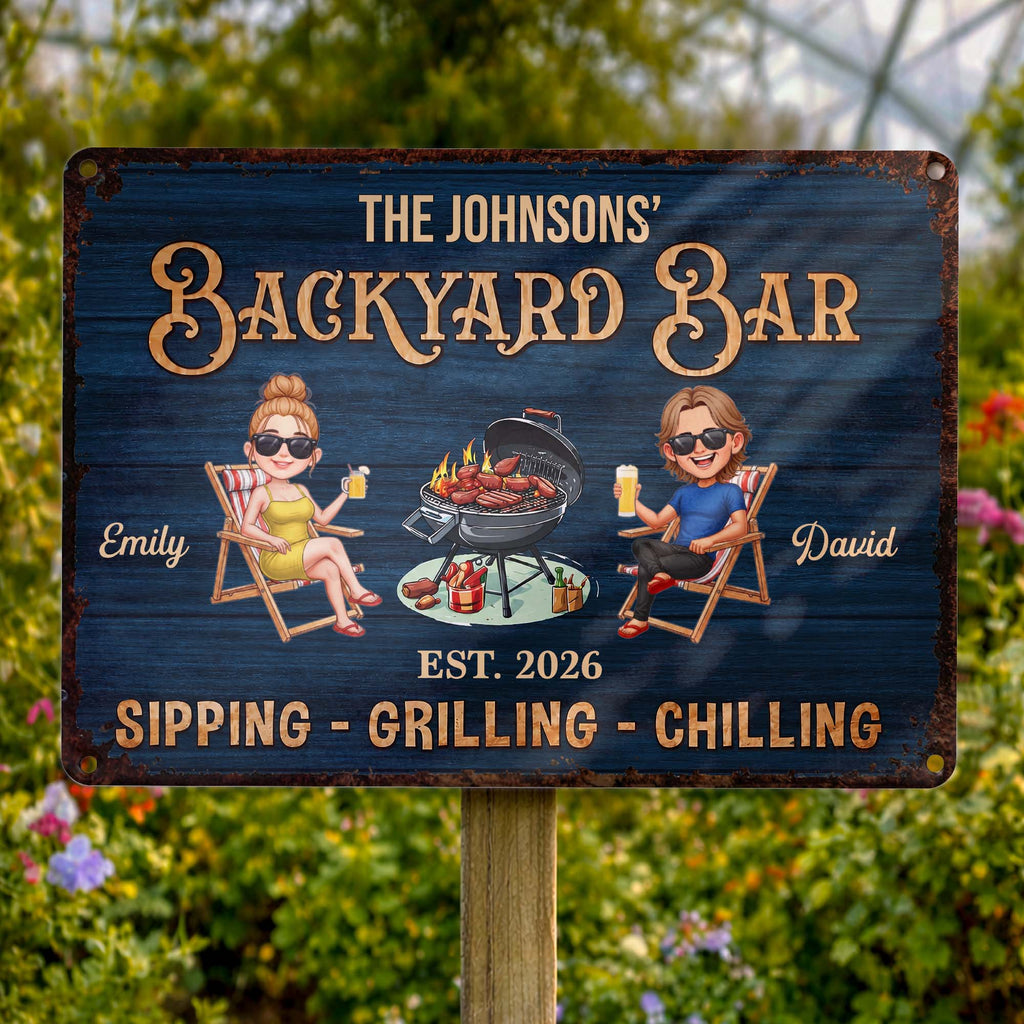 Personalized Metal Sign for Couples Backyard Grill Custom Name Metal Sign GradoCreations