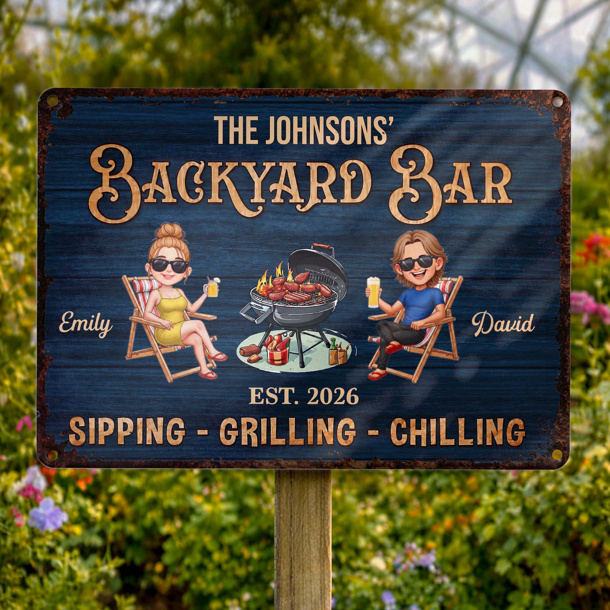 Personalized Metal Sign for Couples Backyard Grill Custom Name Metal Sign GradoCreations