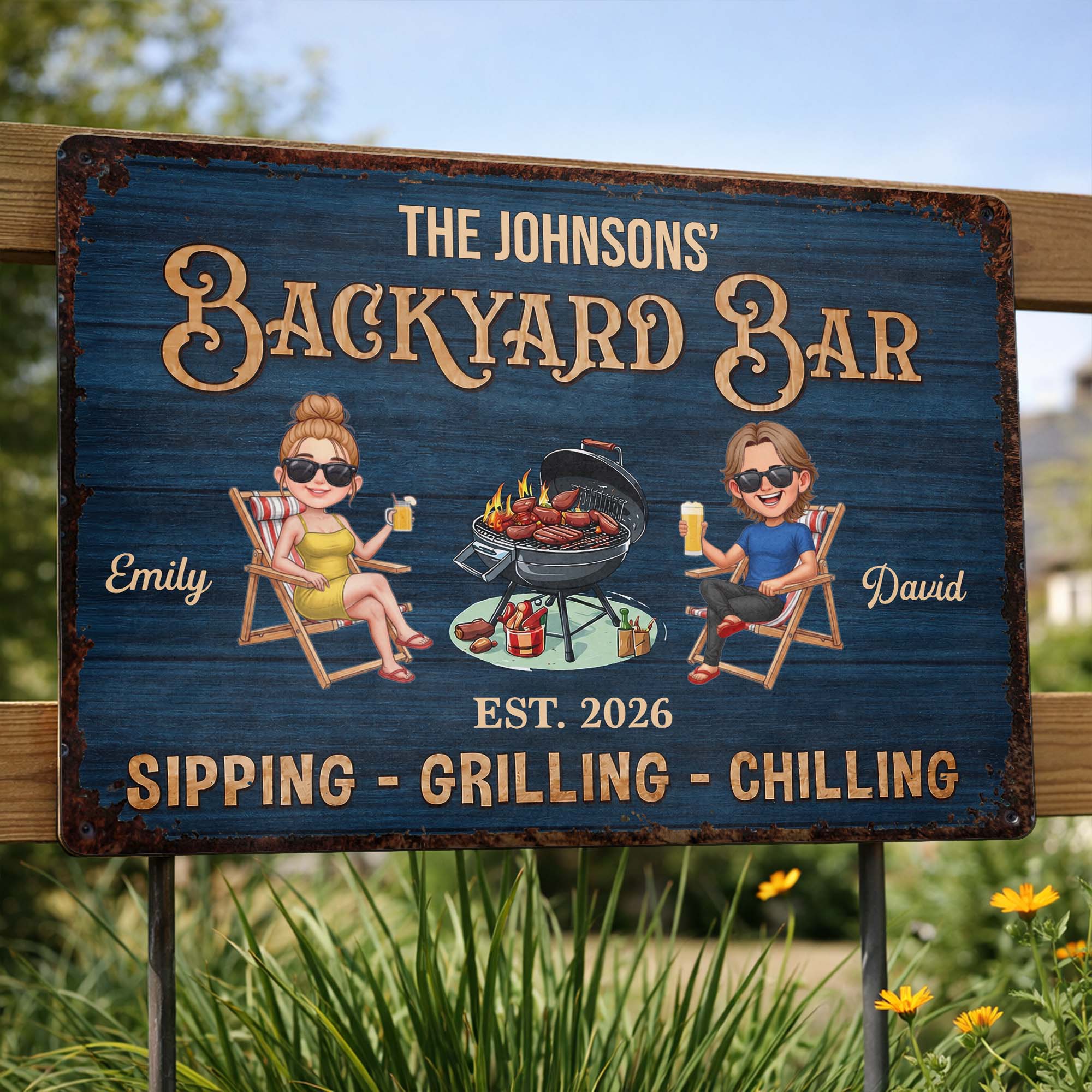 Personalized Metal Sign for Couples Backyard Grill Custom Name Metal Sign GradoCreations