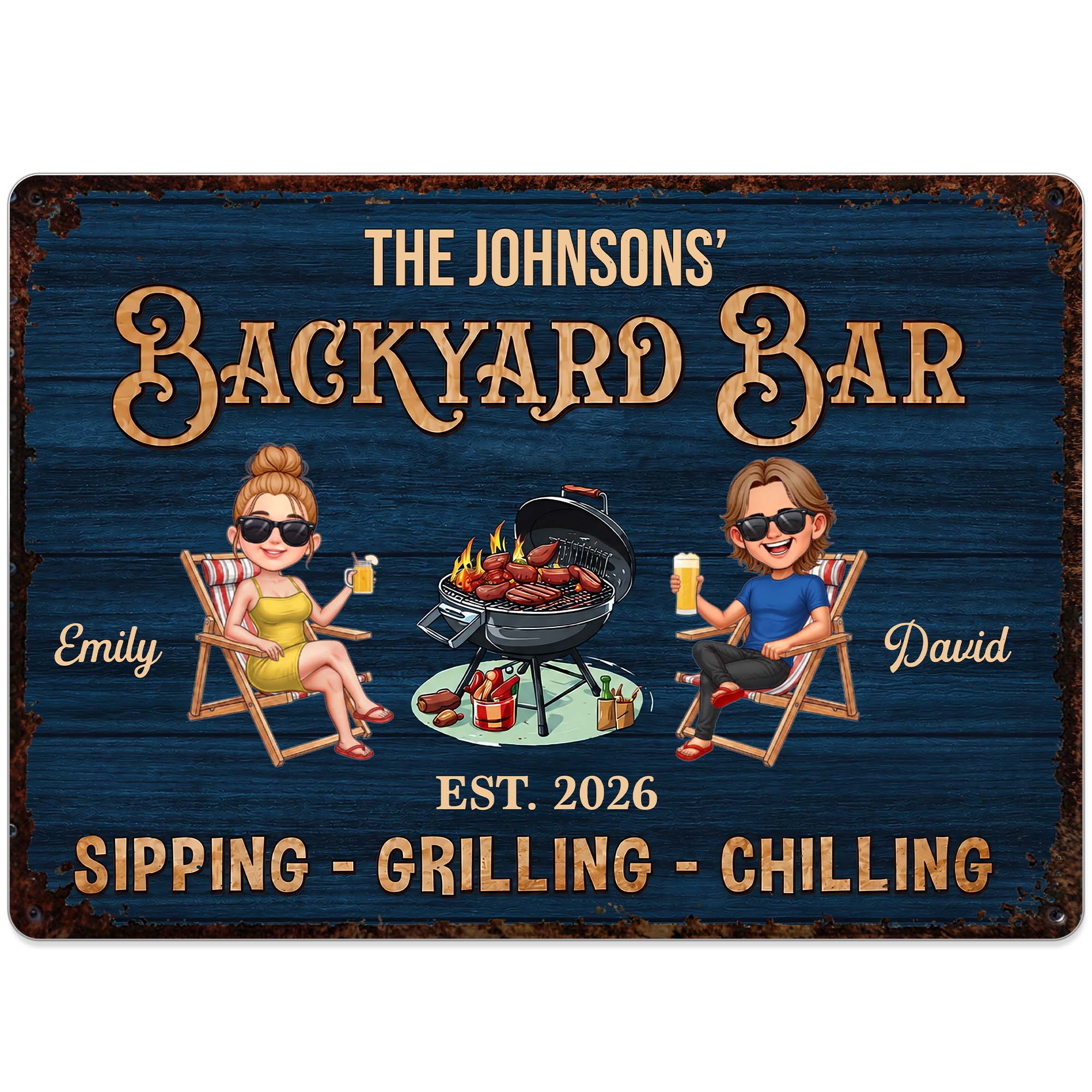 Personalized Metal Sign for Couples Backyard Grill Custom Name Metal Sign GradoCreations