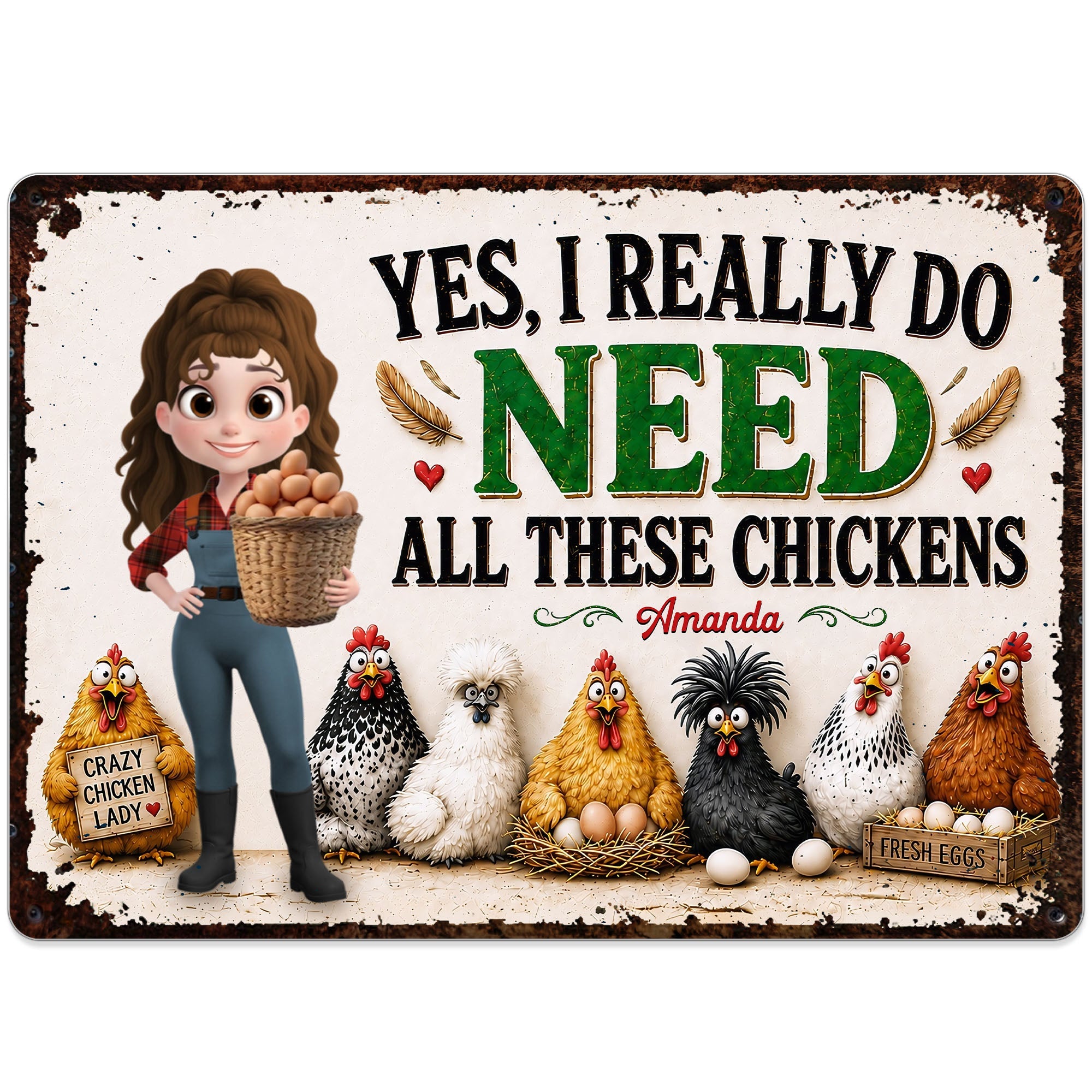 Personalized Funny Metal Sign Custom Farm Gift for Chicken Lovers Metal Sign GradoCreations