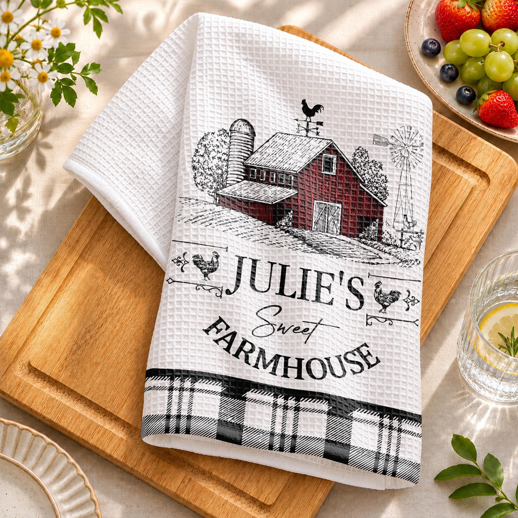 Personalized Farmhouse Kitchen Towel Custom Name Rooster Gift Kitchen Towel GradoCreations