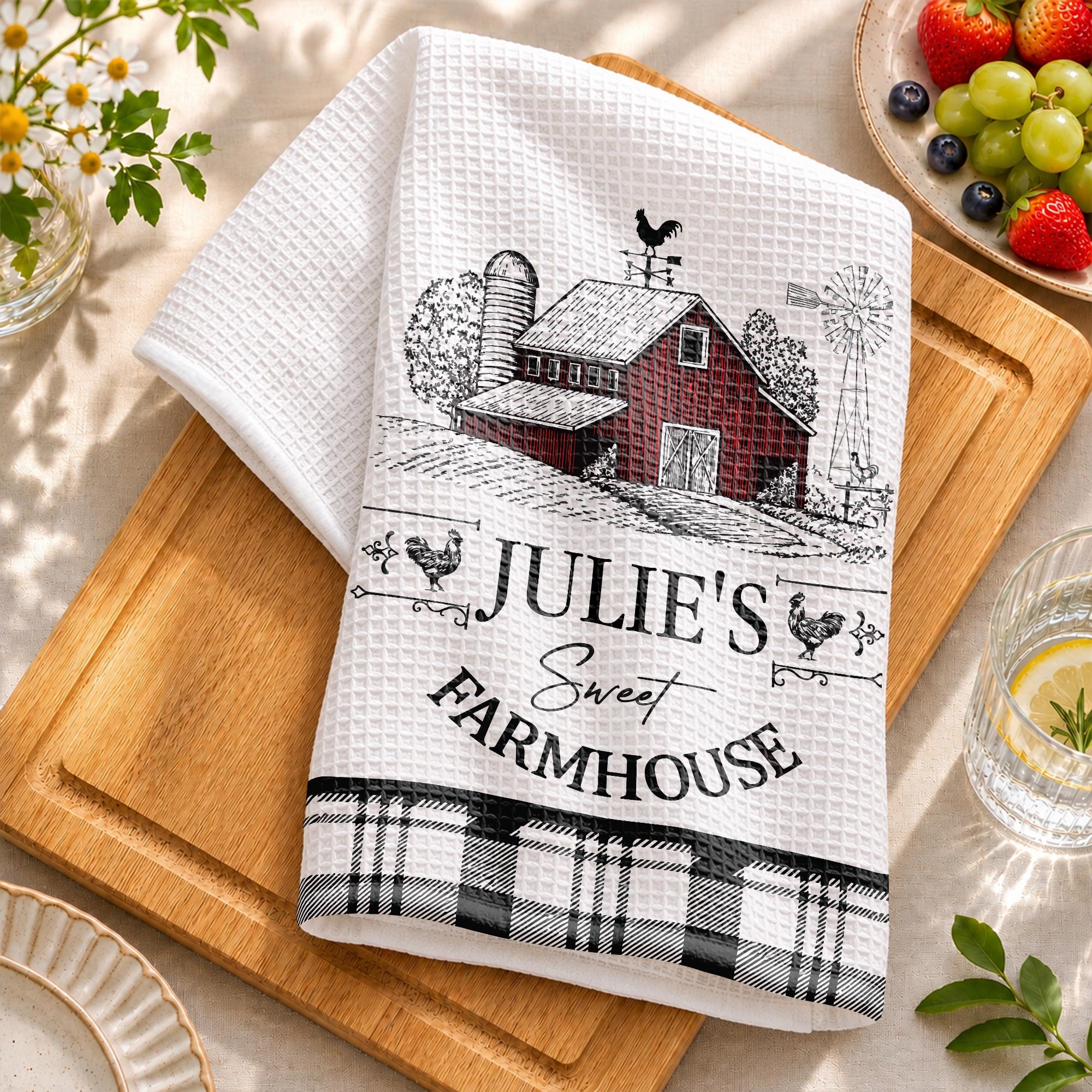 Personalized Farmhouse Kitchen Towel Custom Name Rooster Gift Kitchen Towel GradoCreations