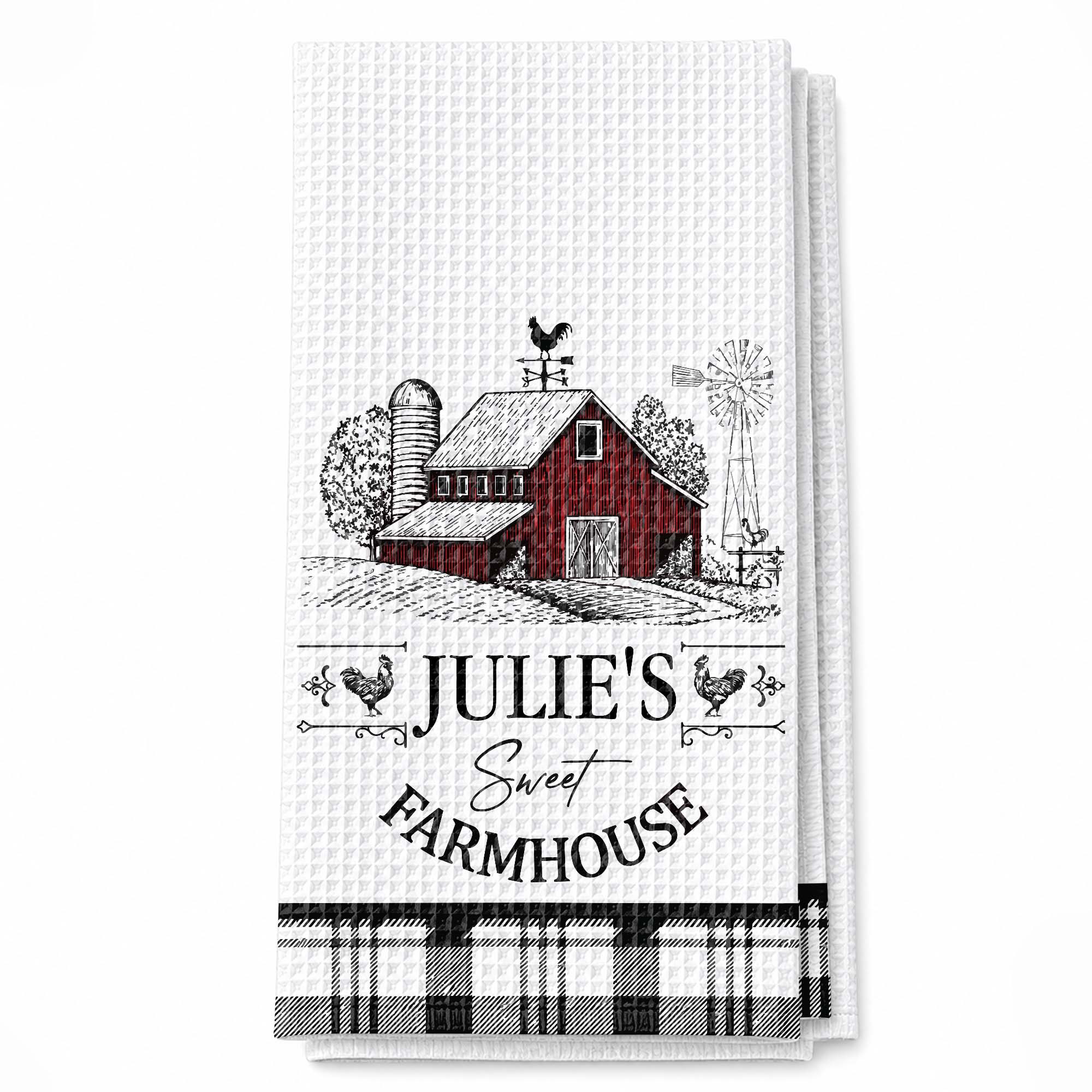 Personalized Farmhouse Kitchen Towel Custom Name Rooster Gift Kitchen Towel GradoCreations