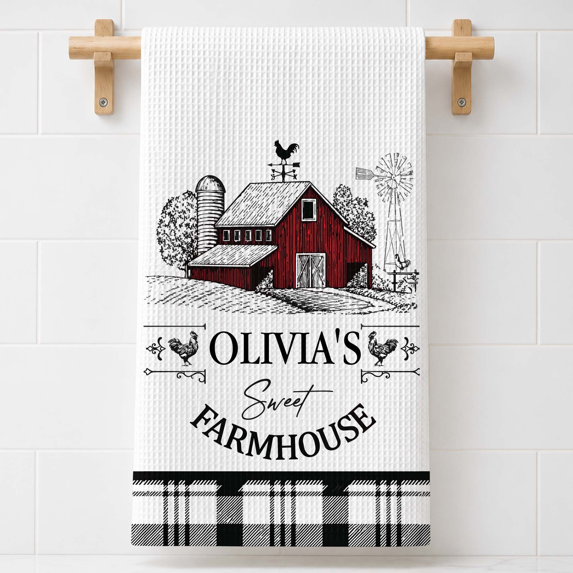 Personalized Farmhouse Kitchen Towel Custom Name Rooster Gift Kitchen Towel GradoCreations