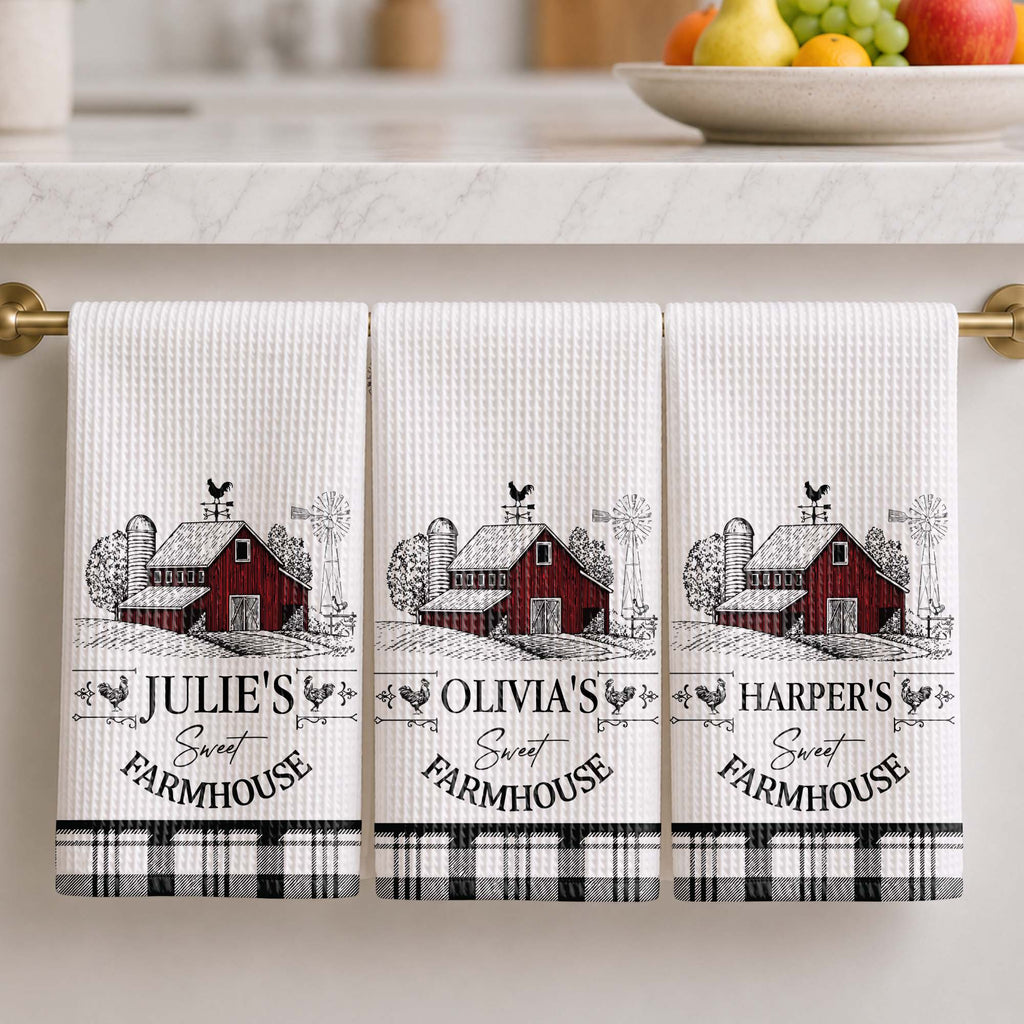 Personalized Farmhouse Kitchen Towel Custom Name Rooster Gift Kitchen Towel GradoCreations