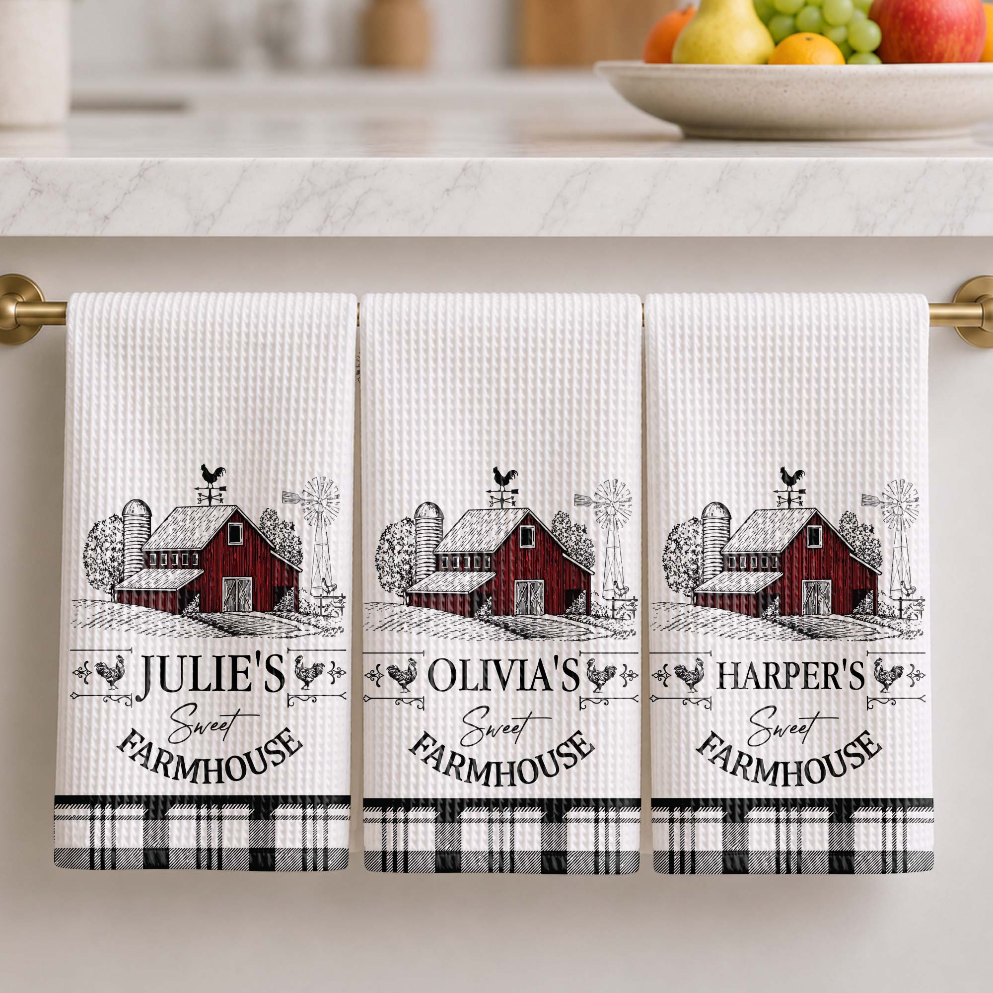Personalized Farmhouse Kitchen Towel Custom Name Rooster Gift Kitchen Towel GradoCreations