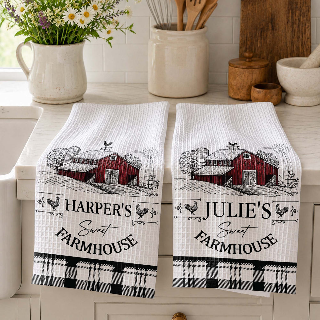 Personalized Farmhouse Kitchen Towel Custom Name Rooster Gift Kitchen Towel GradoCreations