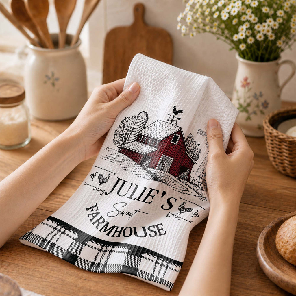Personalized Farmhouse Kitchen Towel Custom Name Rooster Gift Kitchen Towel GradoCreations