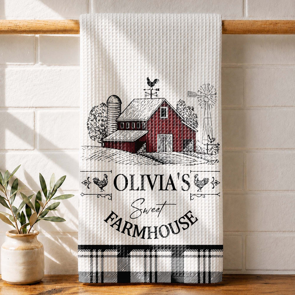 Personalized Farmhouse Kitchen Towel Custom Name Rooster Gift Kitchen Towel GradoCreations