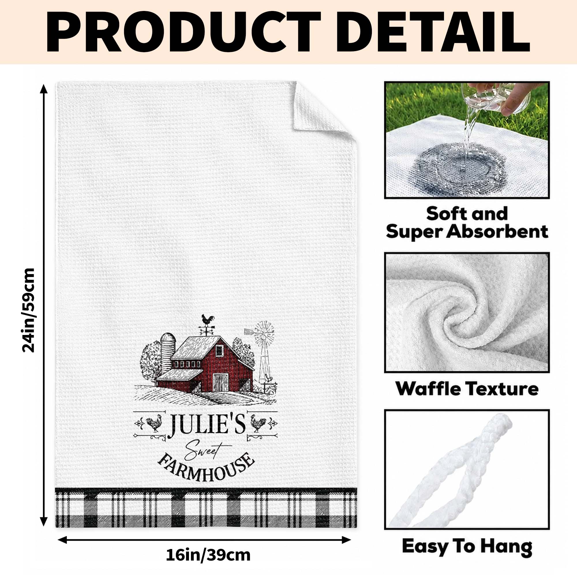 Personalized Farmhouse Kitchen Towel Custom Name Rooster Gift Kitchen Towel GradoCreations