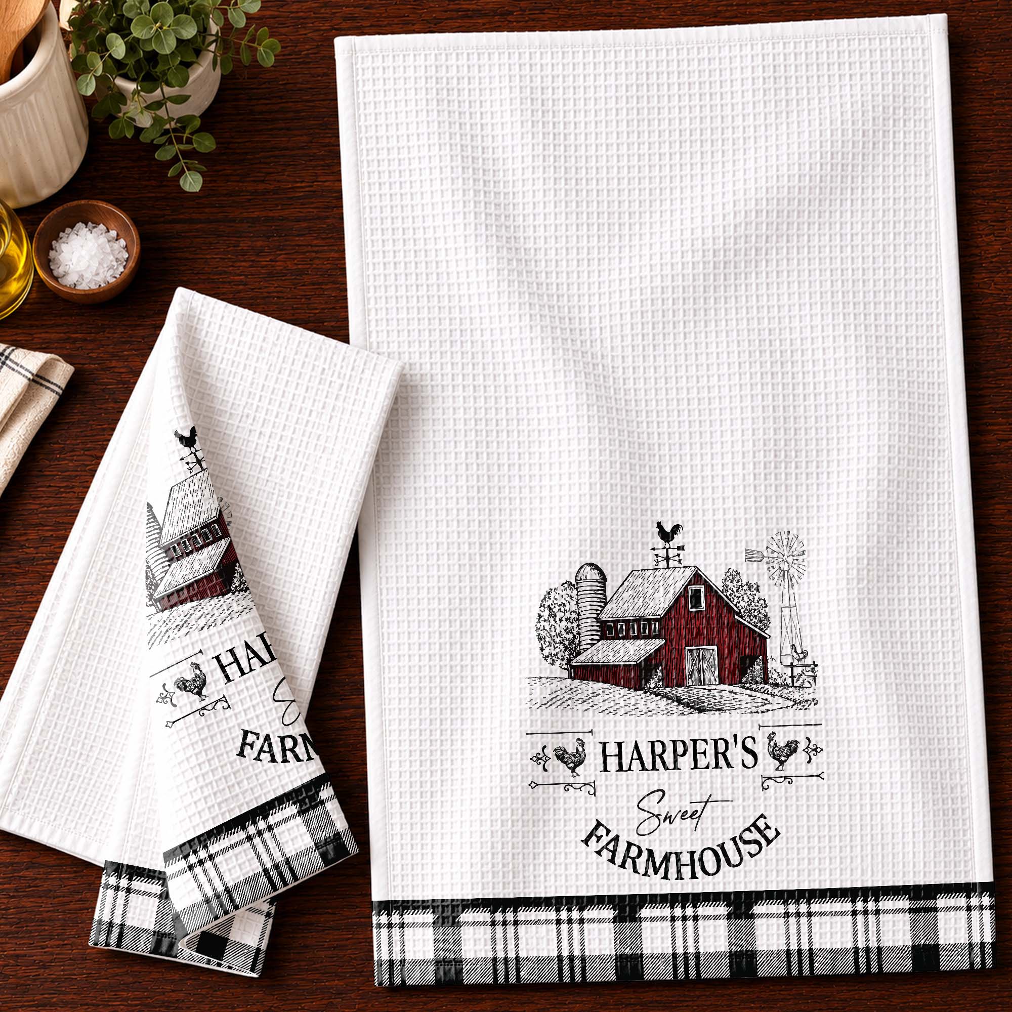 Personalized Farmhouse Kitchen Towel Custom Name Rooster Gift Kitchen Towel GradoCreations