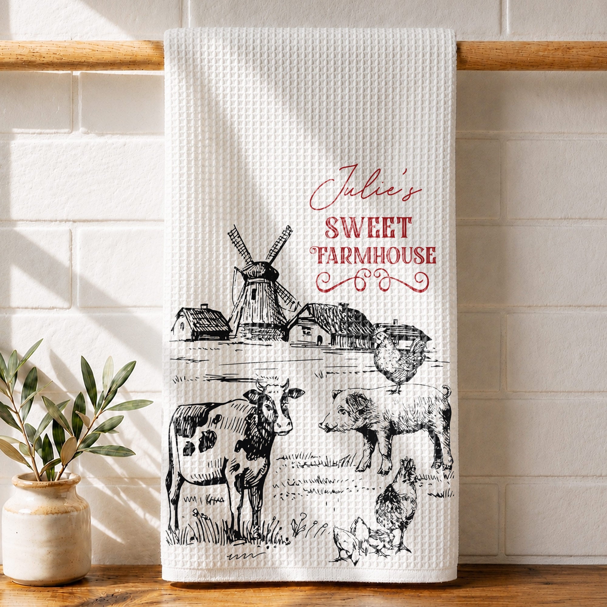 Personalized Farmhouse Kitchen Towel Custom Name Gift for Farm Lover Kitchen Towel GradoCreations