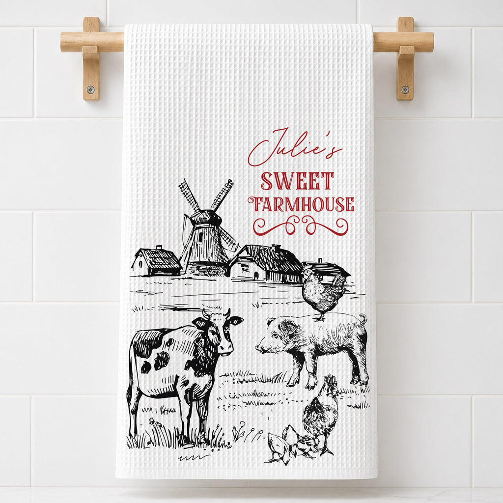 Personalized Farmhouse Kitchen Towel Custom Name Gift for Farm Lover Kitchen Towel GradoCreations