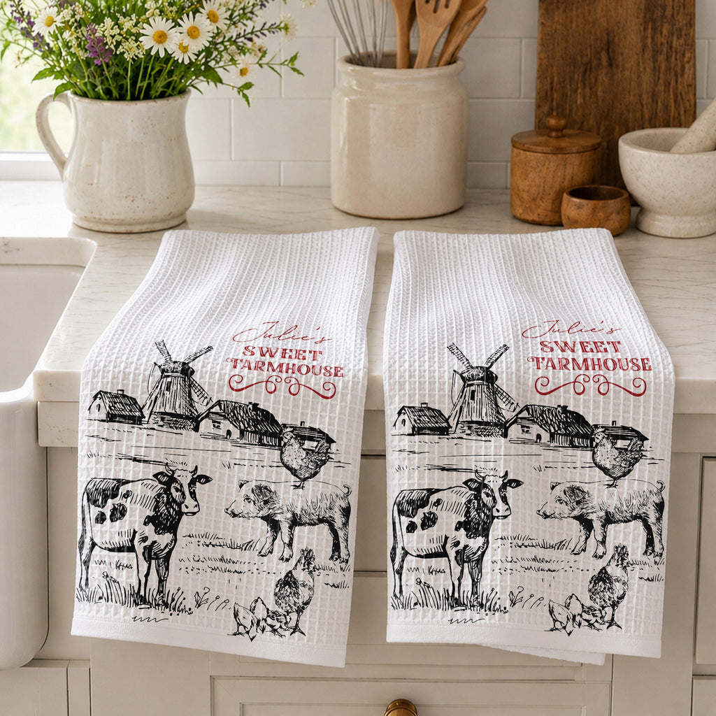 Personalized Farmhouse Kitchen Towel Custom Name Gift for Farm Lover Kitchen Towel GradoCreations