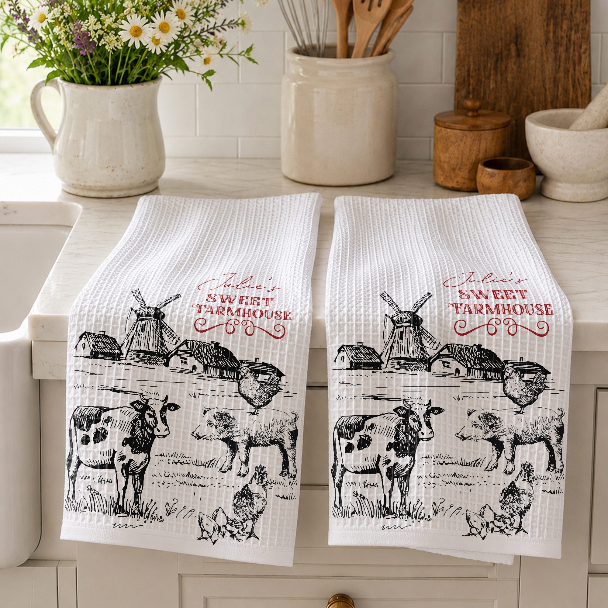 Personalized Farmhouse Kitchen Towel Custom Name Gift for Farm Lover Kitchen Towel GradoCreations