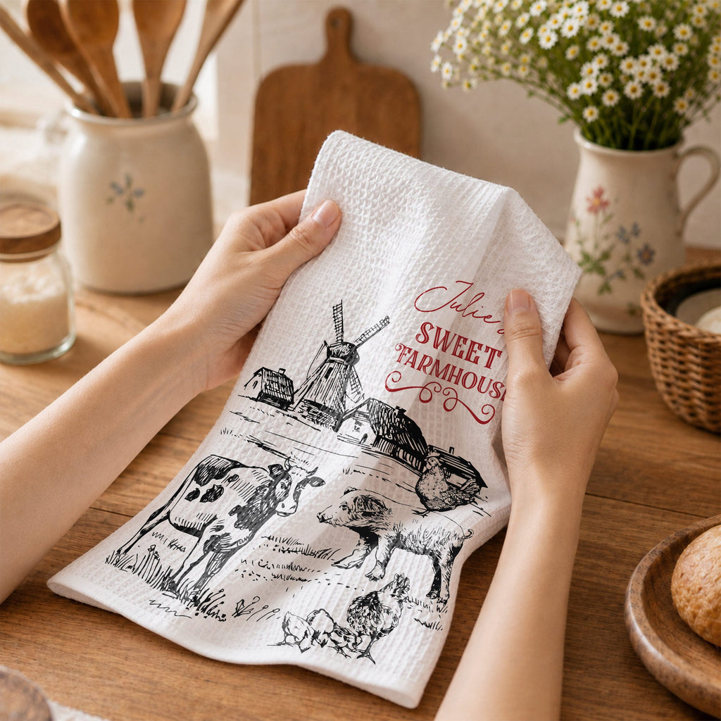 Personalized Farmhouse Kitchen Towel Custom Name Gift for Farm Lover Kitchen Towel GradoCreations
