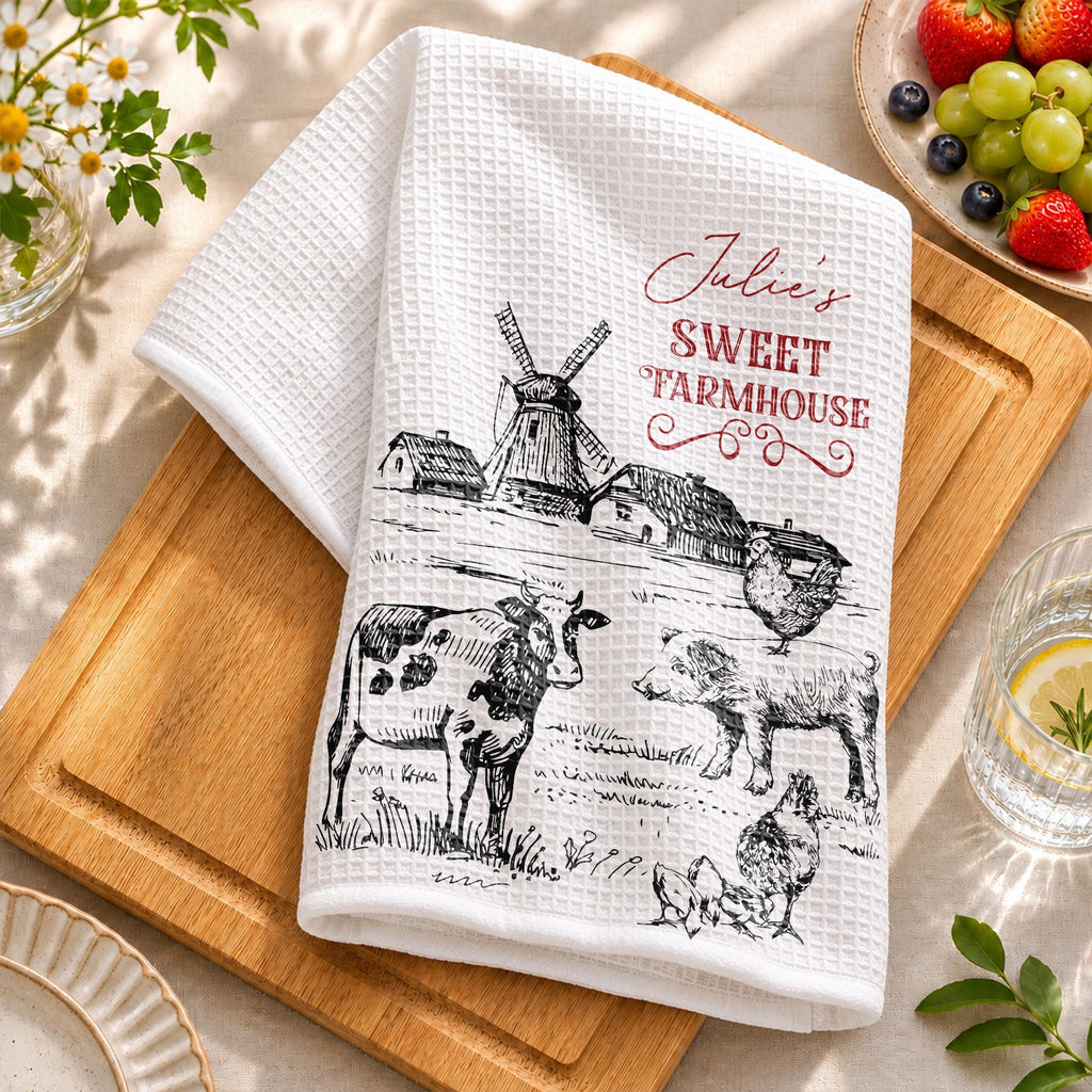Personalized Farmhouse Kitchen Towel Custom Name Gift for Farm Lover Kitchen Towel GradoCreations