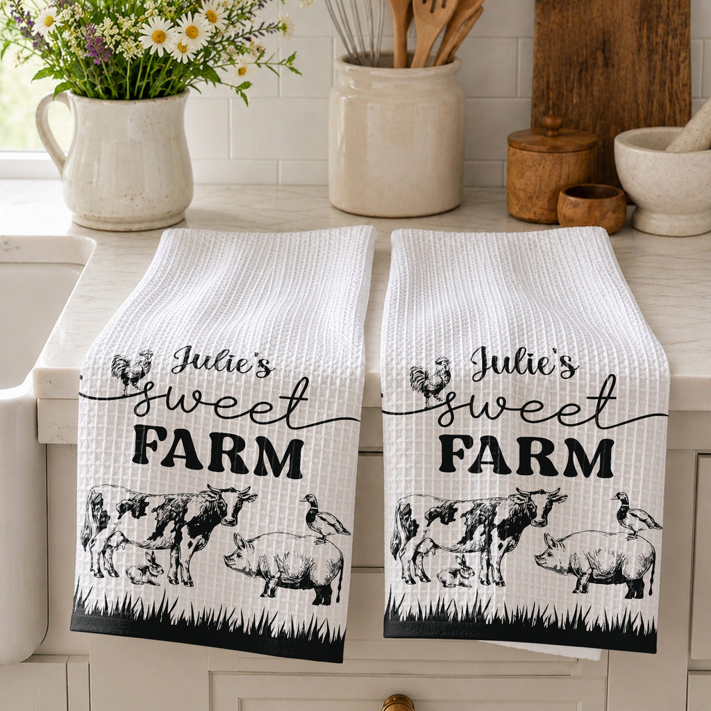 Personalized Farm Kitchen Towel Custom Name Gift for Mom Kitchen Towel GradoCreations