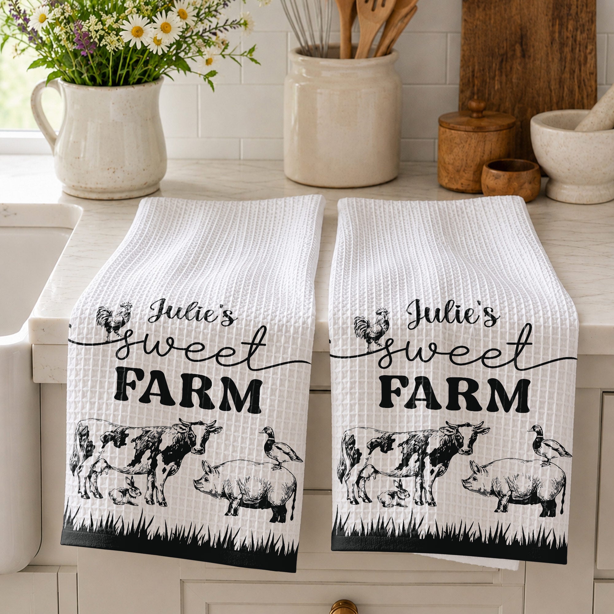 Personalized Farm Kitchen Towel Custom Name Gift for Mom Kitchen Towel GradoCreations