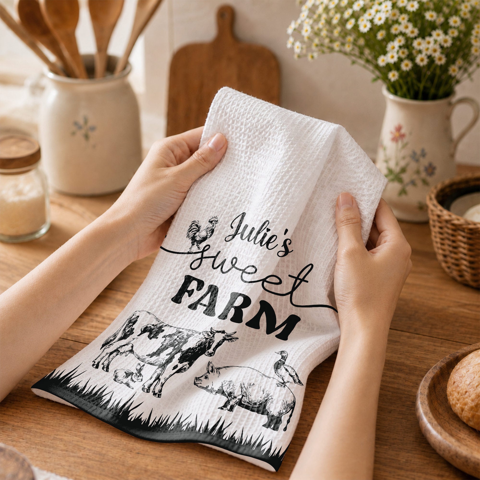 Personalized Farm Kitchen Towel Custom Name Gift for Mom Kitchen Towel GradoCreations