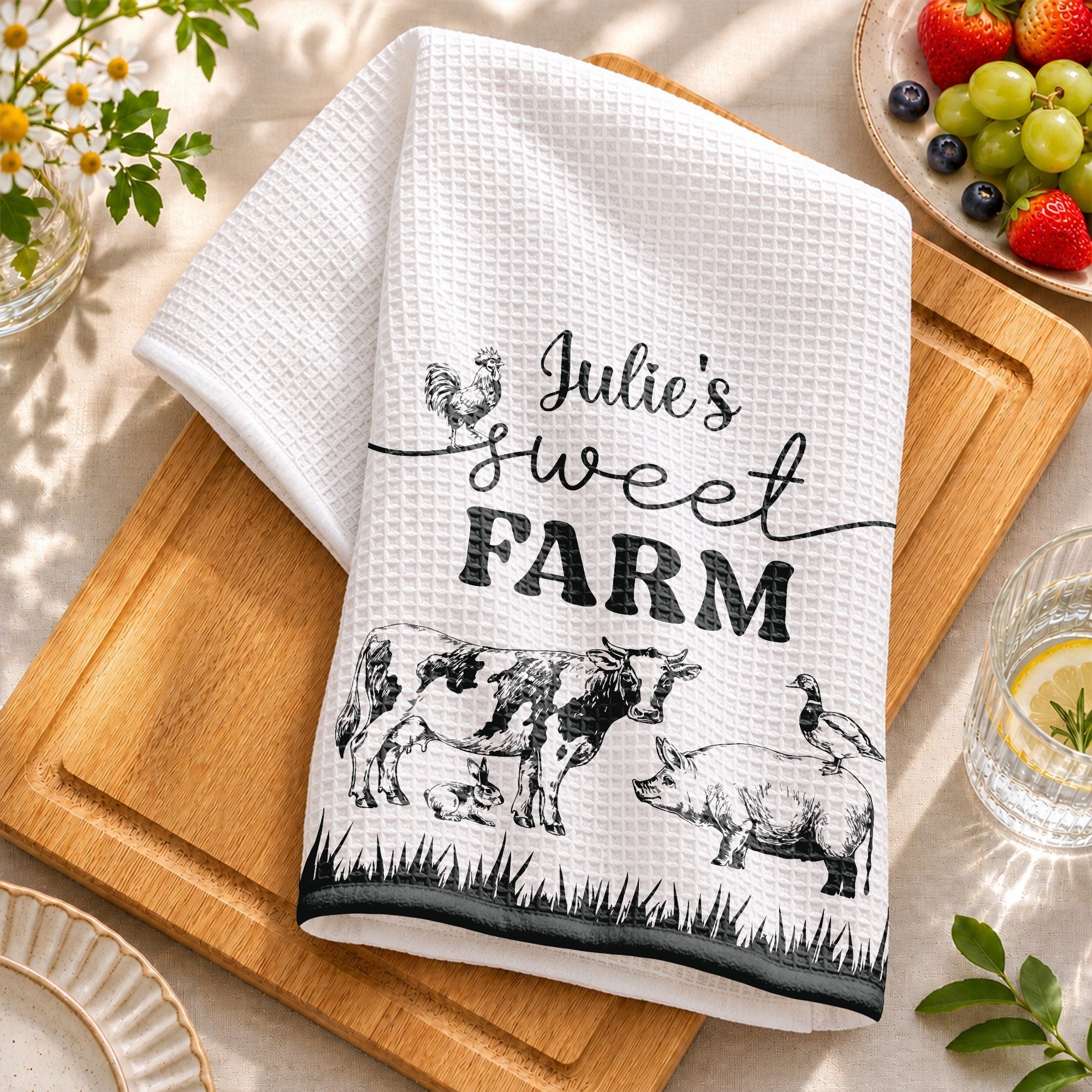 Personalized Farm Kitchen Towel Custom Name Gift for Mom Kitchen Towel GradoCreations