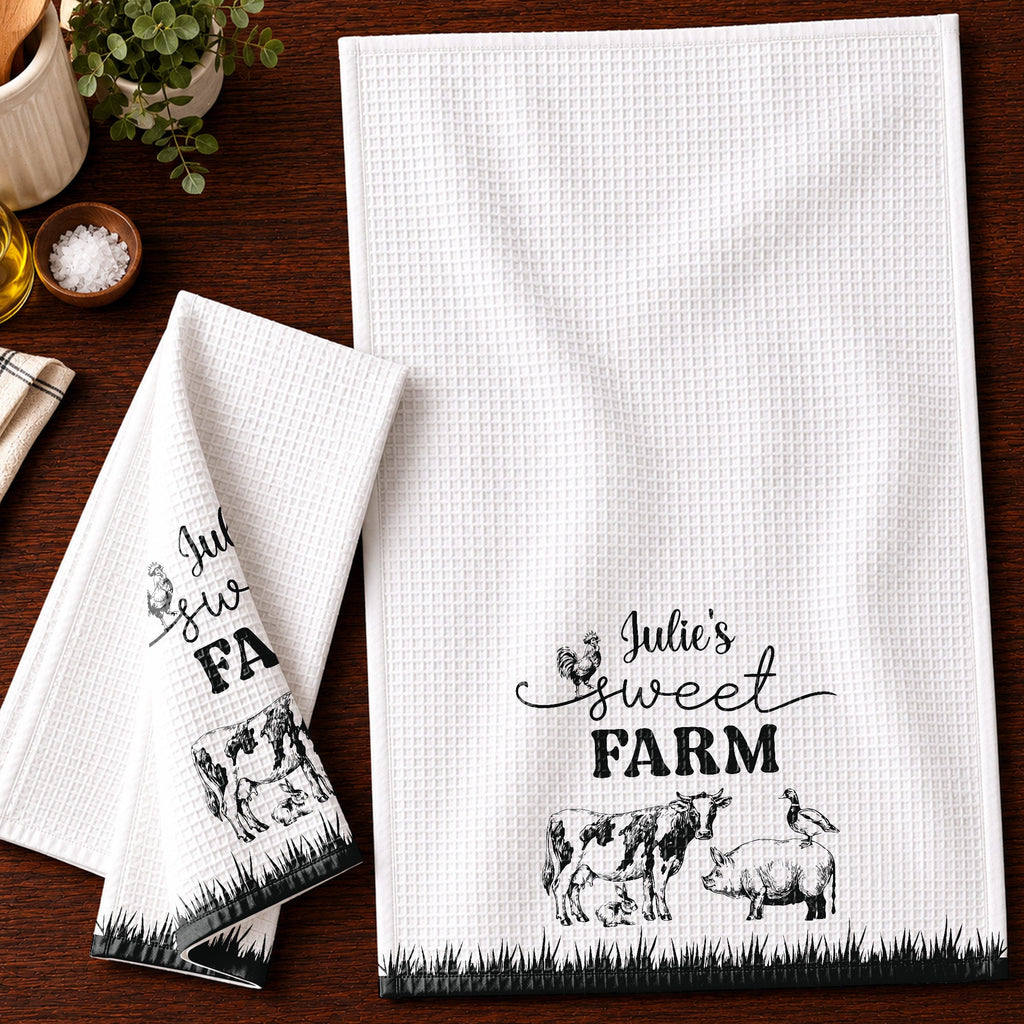 Personalized Farm Kitchen Towel Custom Name Gift for Mom Kitchen Towel GradoCreations