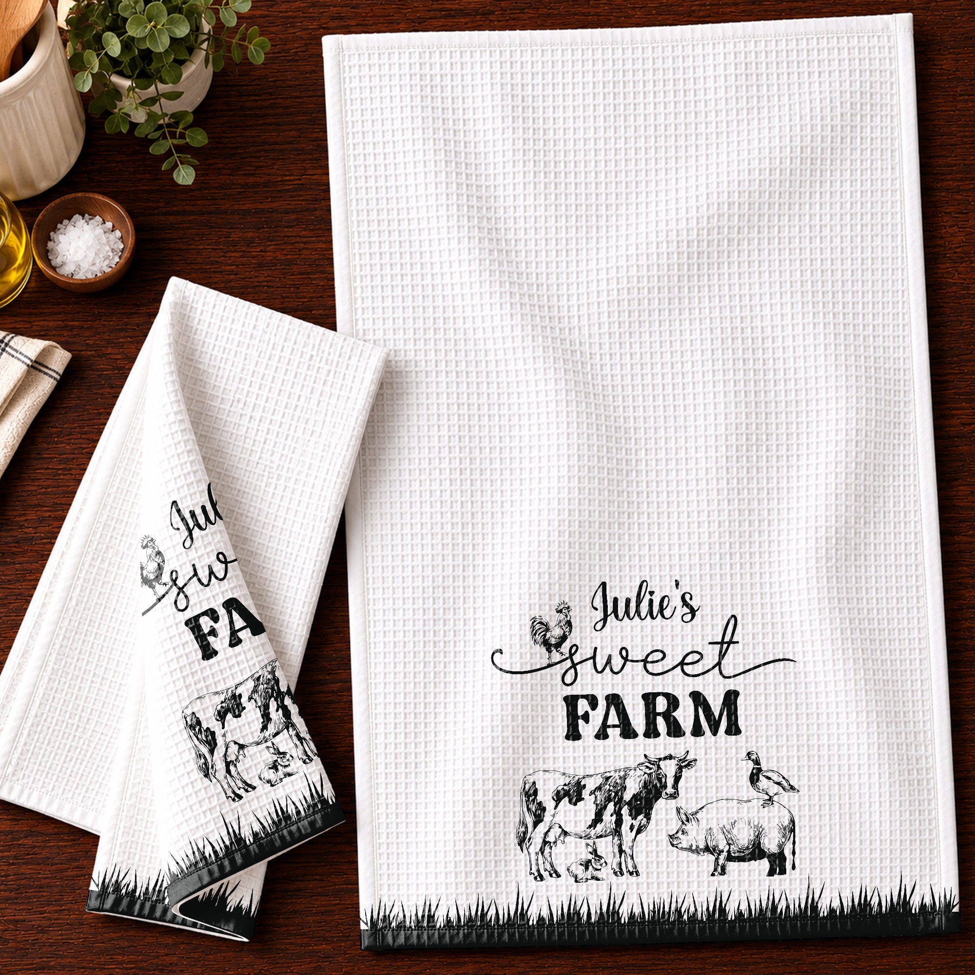 Personalized Farm Kitchen Towel Custom Name Gift for Mom Kitchen Towel GradoCreations