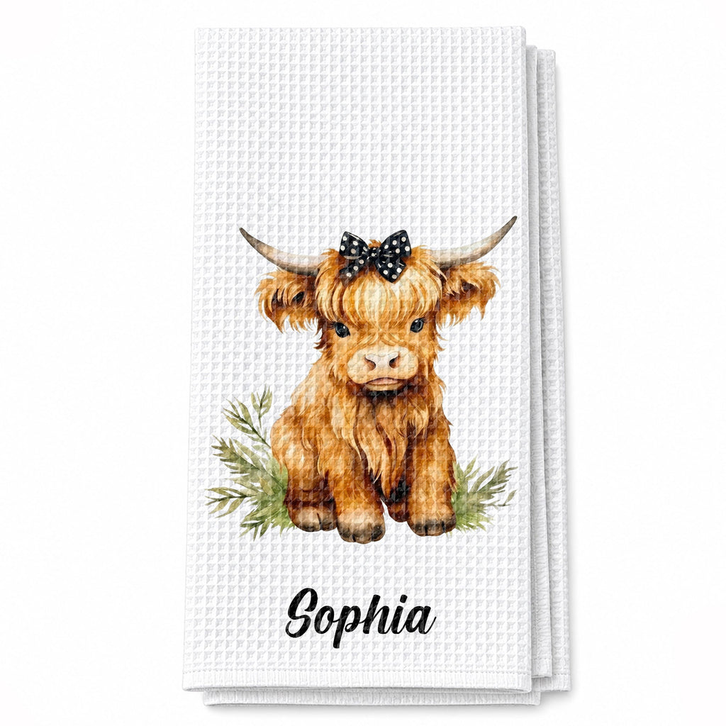 Personalized Kitchen Towel Custom Name Highland Cow Gift Kitchen Towel GradoCreations