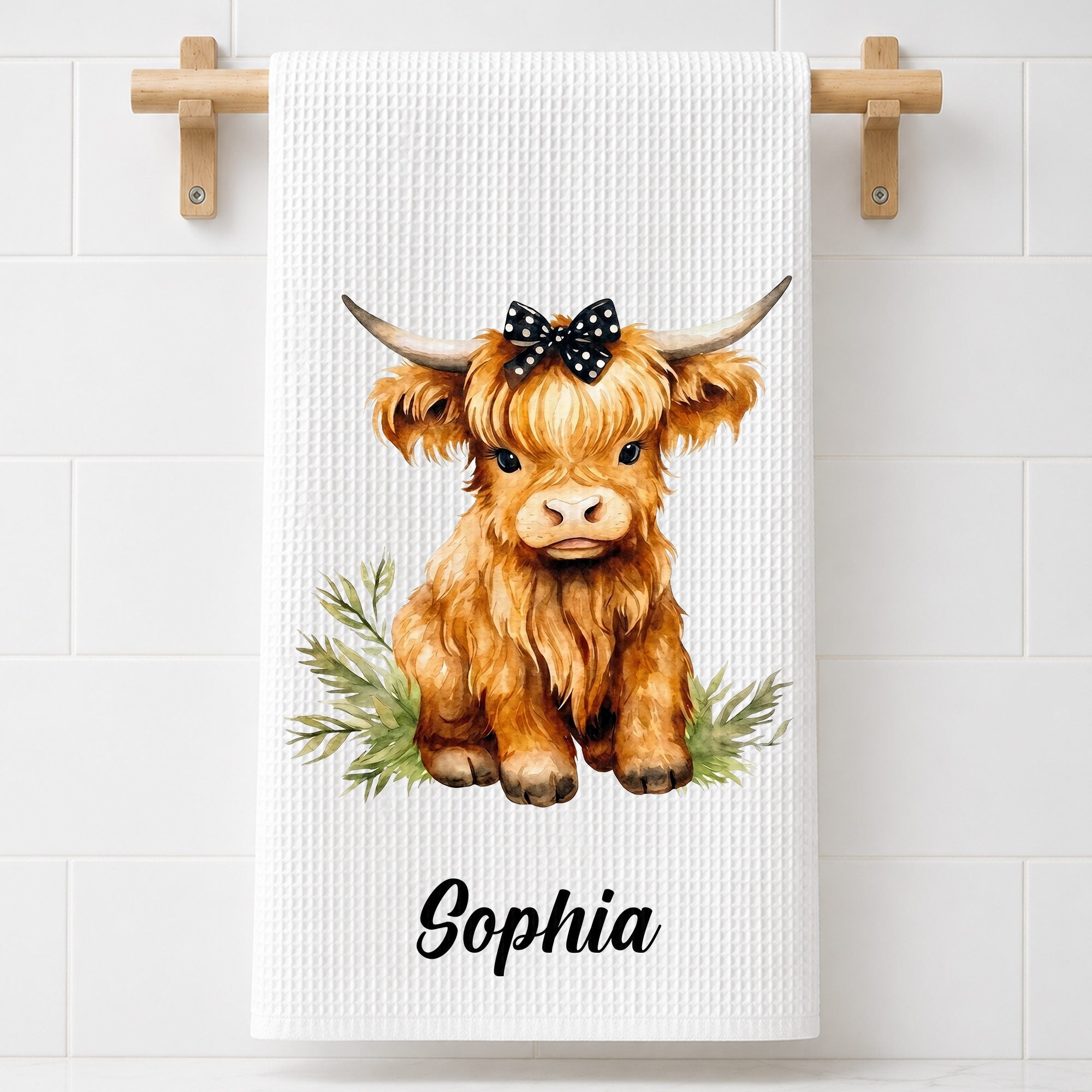 Personalized Kitchen Towel Custom Name Highland Cow Gift Kitchen Towel GradoCreations