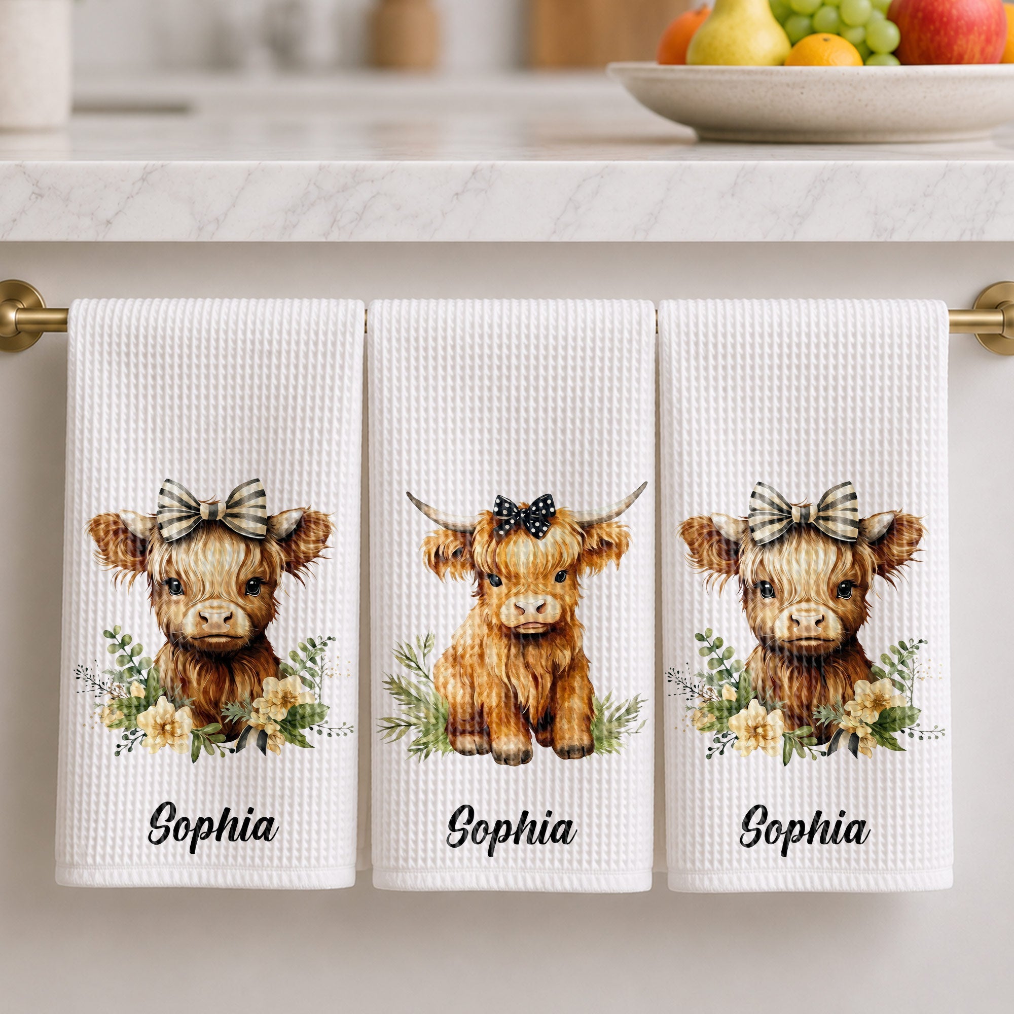 Personalized Kitchen Towel Custom Name Highland Cow Gift Kitchen Towel GradoCreations