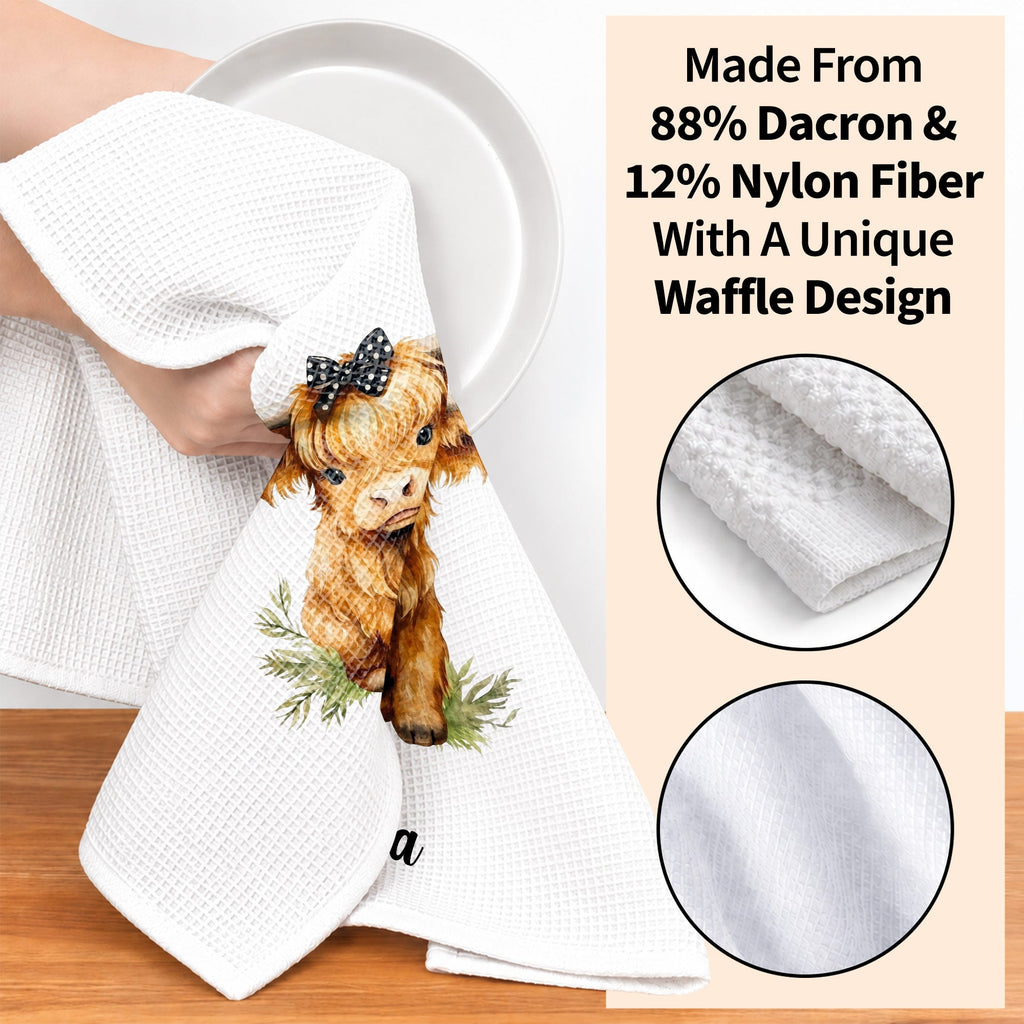 Personalized Kitchen Towel Custom Name Highland Cow Gift Kitchen Towel GradoCreations