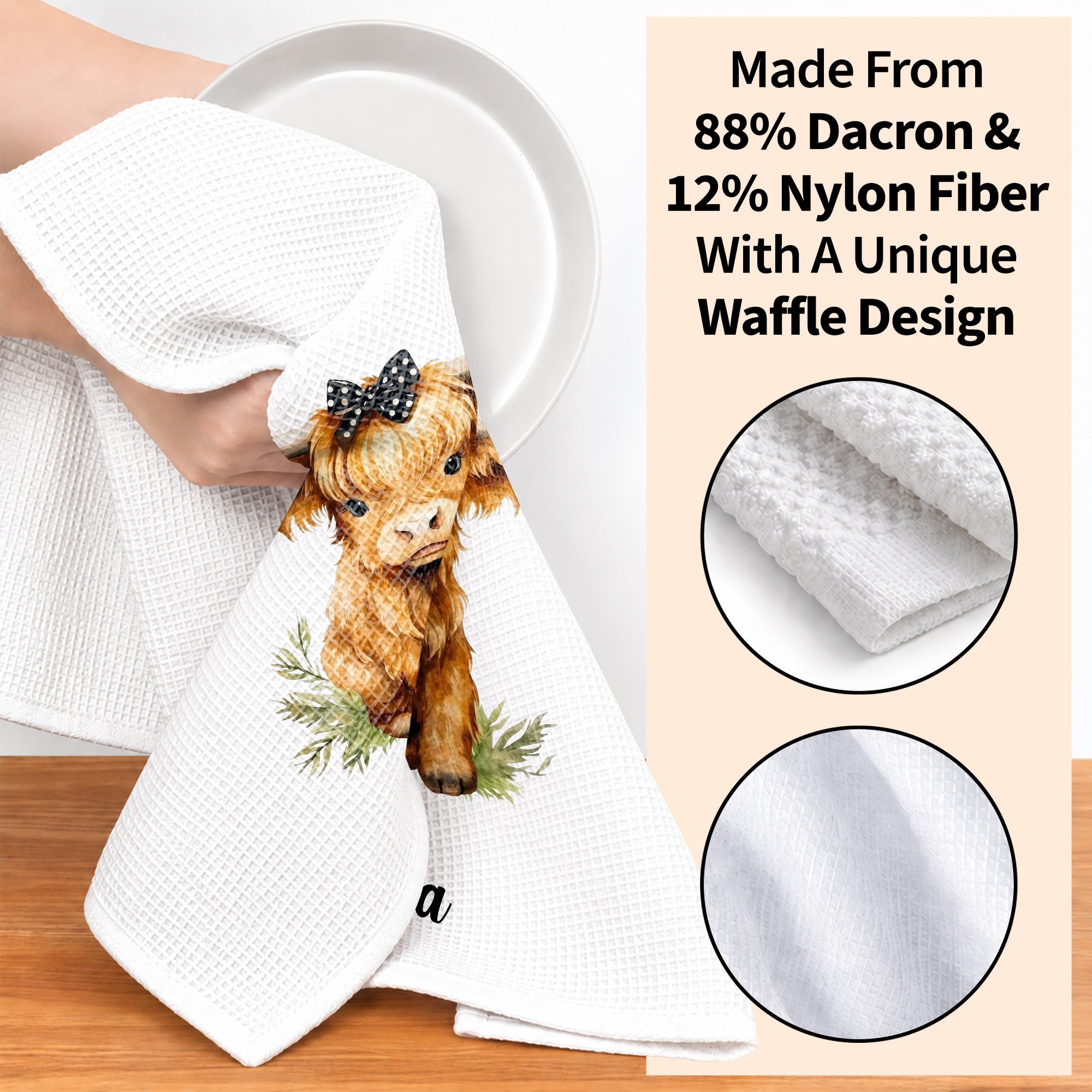 Personalized Kitchen Towel Custom Name Highland Cow Gift Kitchen Towel GradoCreations