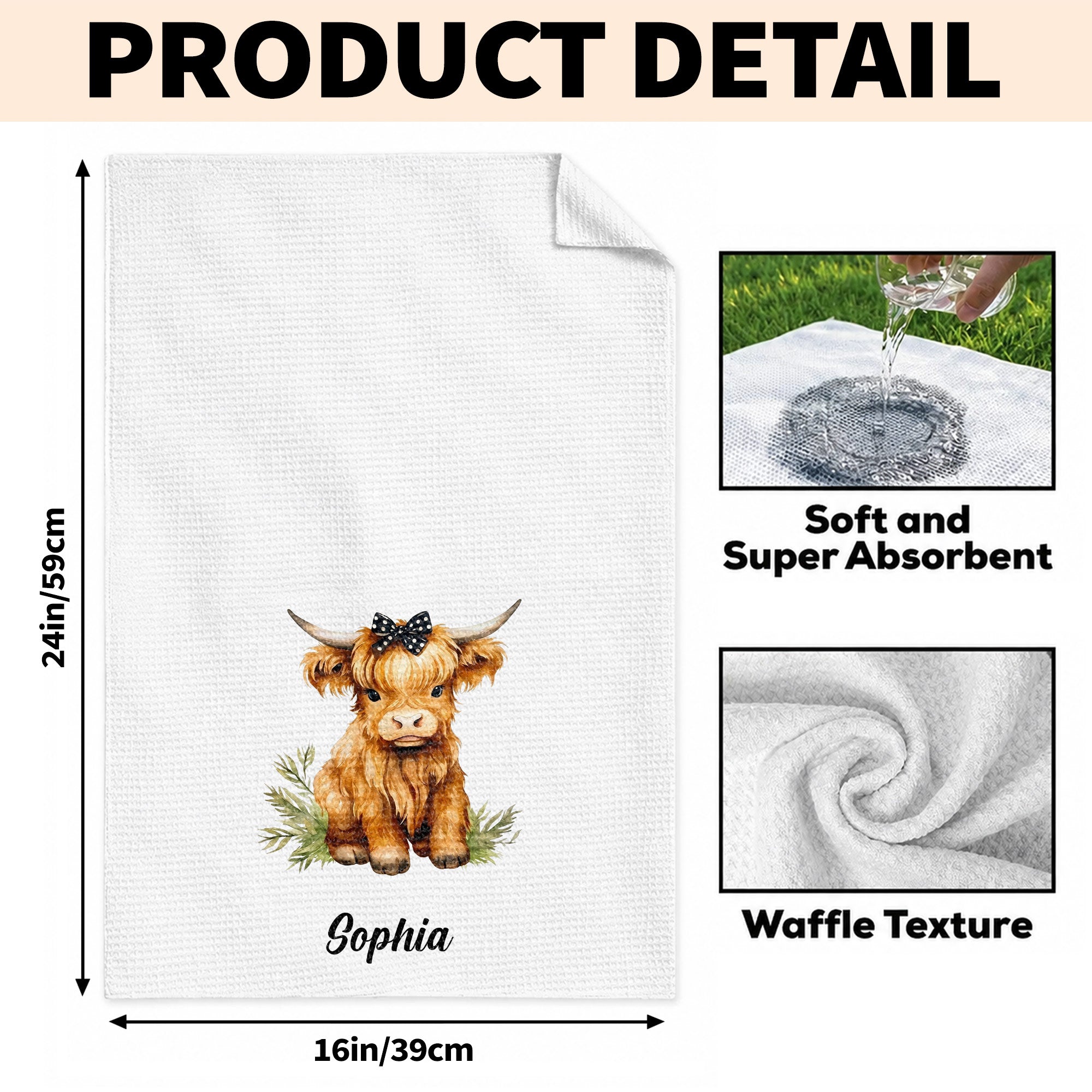 Personalized Kitchen Towel Custom Name Highland Cow Gift Kitchen Towel GradoCreations