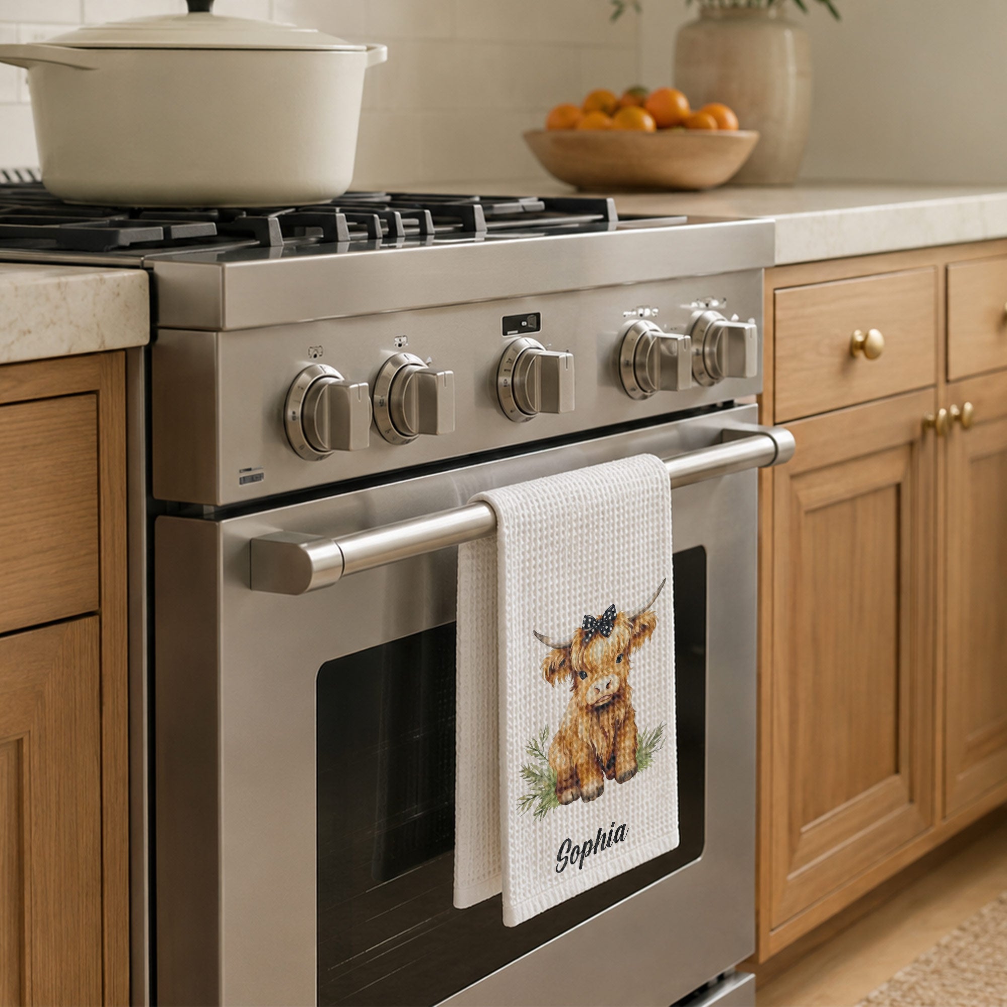 Personalized Kitchen Towel Custom Name Highland Cow Gift Kitchen Towel GradoCreations