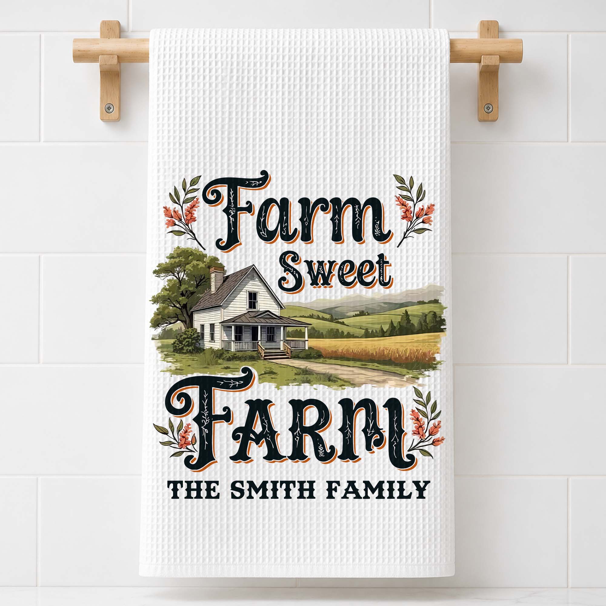 Personalized Kitchen Towel Farm Sweet Farm Family Decor Gift