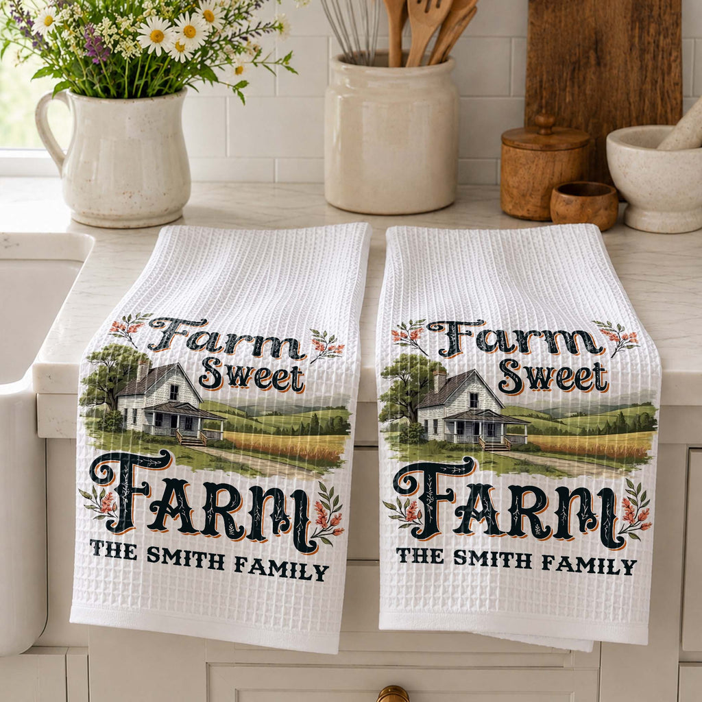 Personalized Kitchen Towel Farm Sweet Farm Family Decor Gift