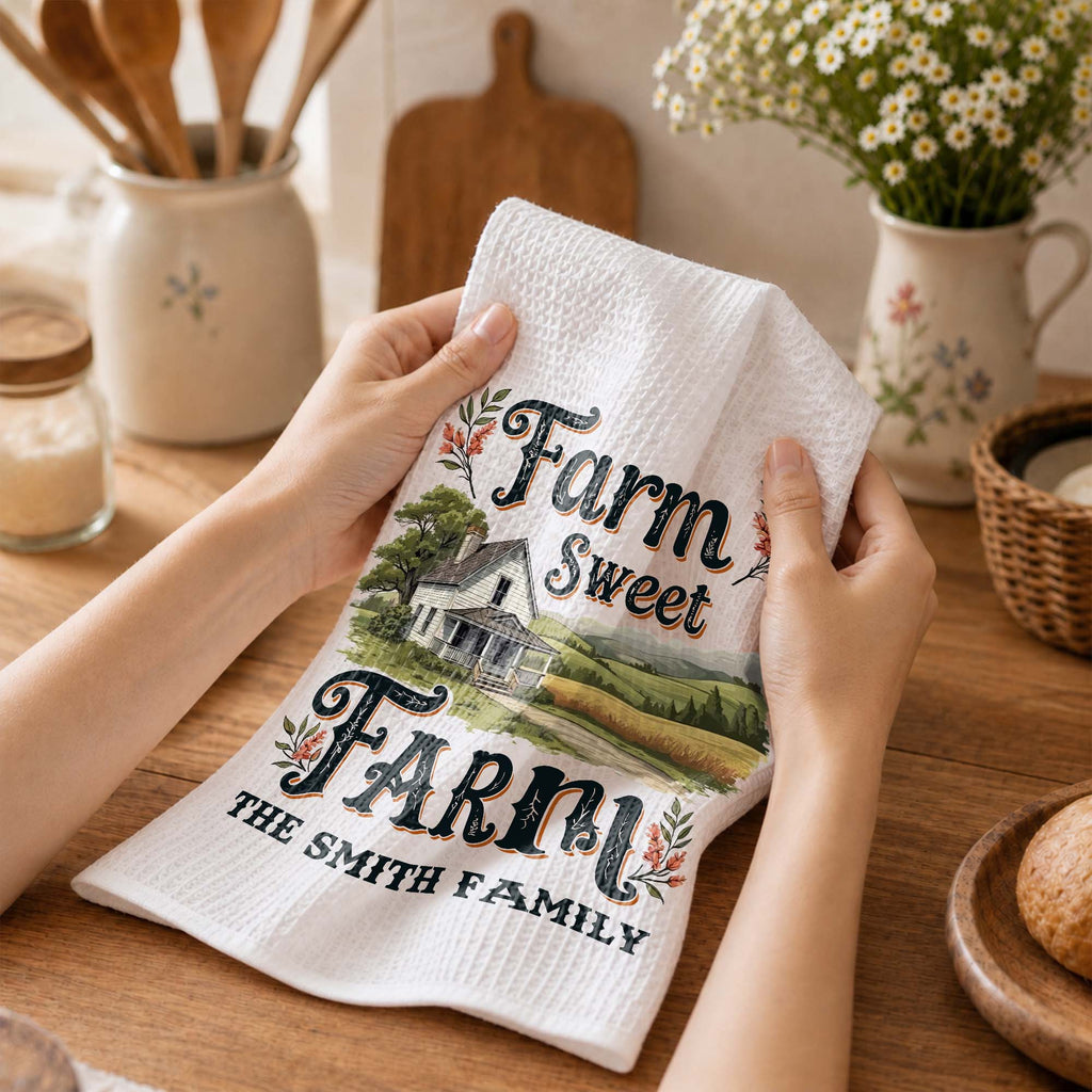 Personalized Kitchen Towel Farm Sweet Farm Family Decor Gift