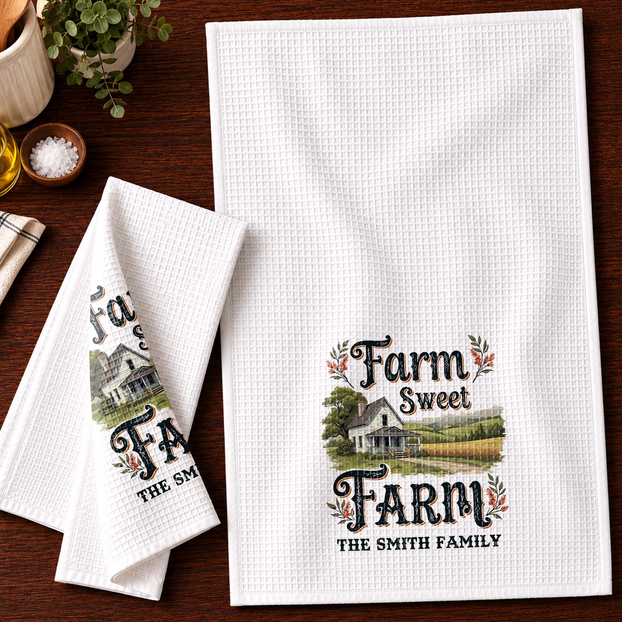 Personalized Kitchen Towel Farm Sweet Farm Family Decor Gift