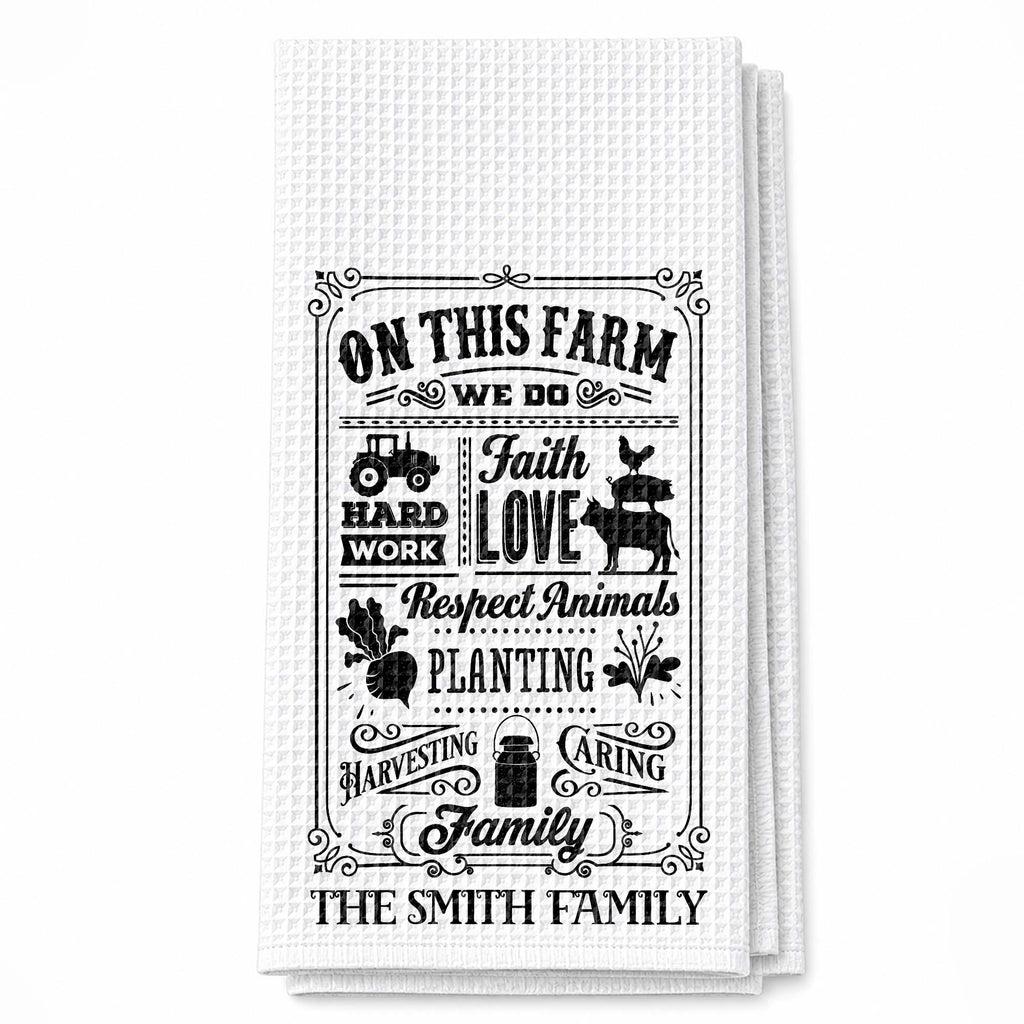 Personalized Farmhouse Kitchen Towel Custom Family Name Gift