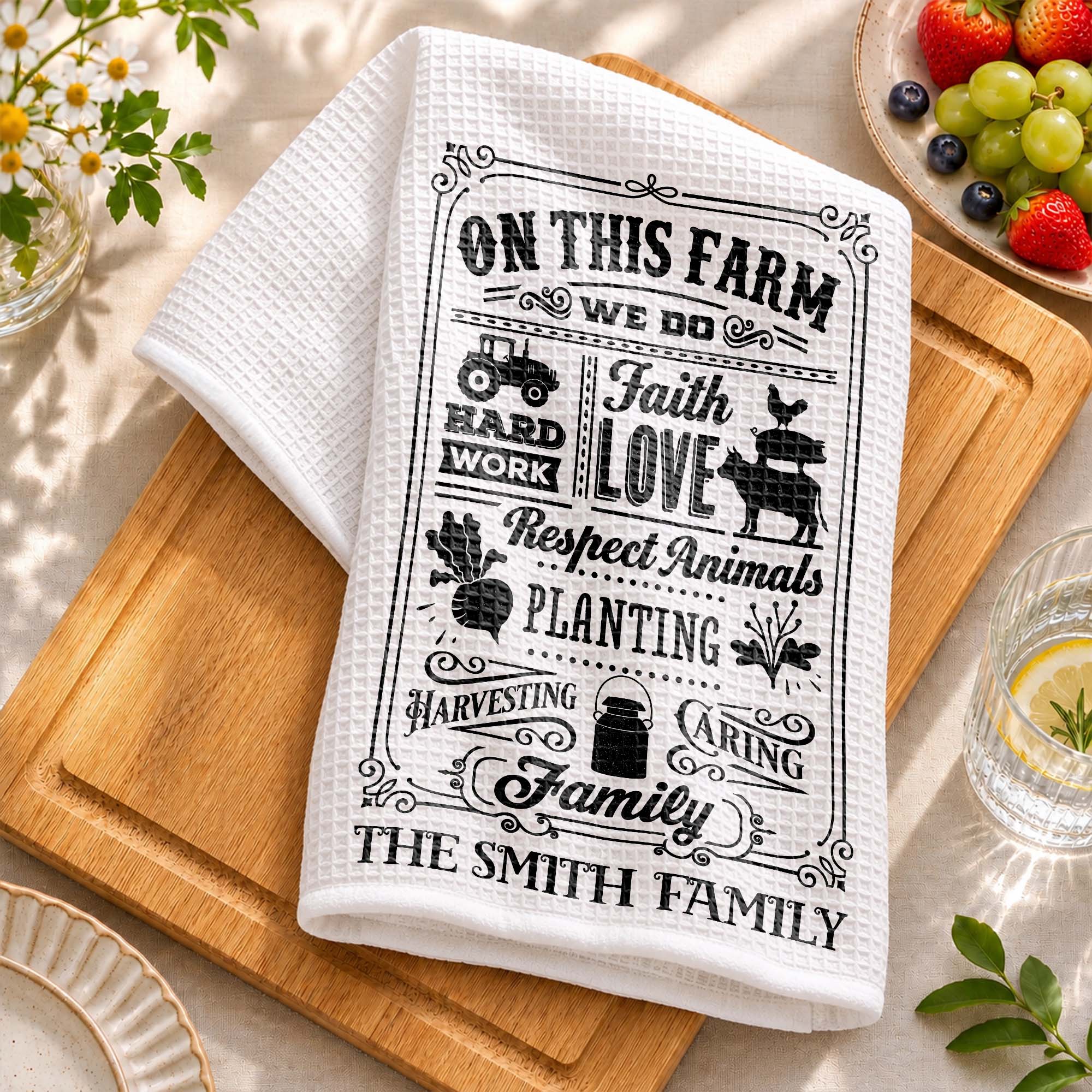 Personalized Farmhouse Kitchen Towel Custom Family Name Gift