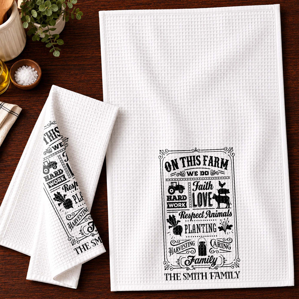 Personalized Farmhouse Kitchen Towel Custom Family Name Gift