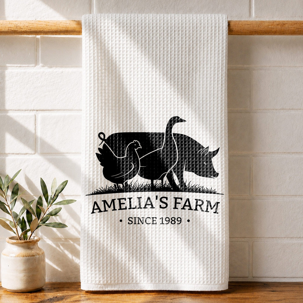 Personalized Farm Animal Kitchen Towel Custom Name Gift for Family Kitchen Towel GradoCreations
