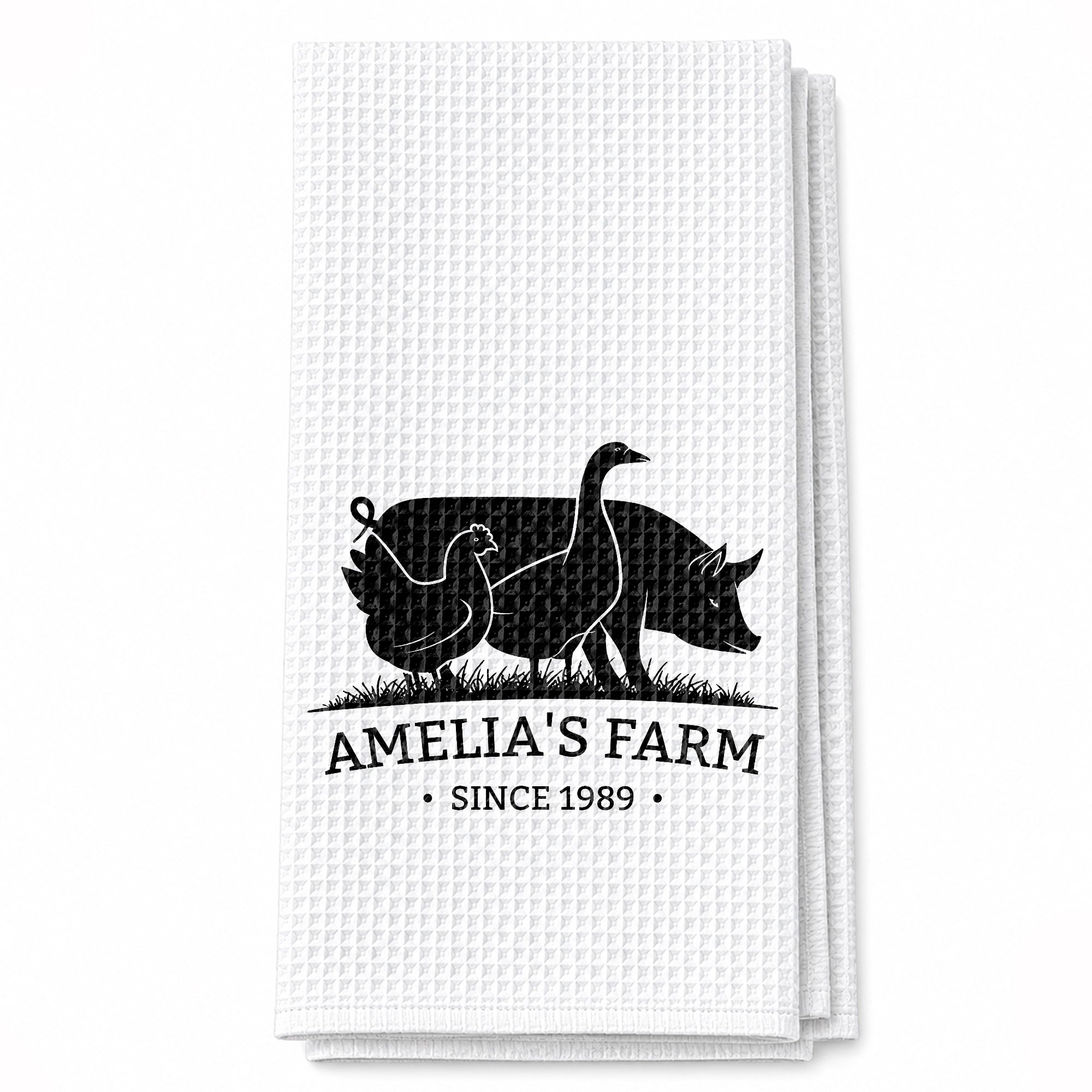 Personalized Farm Animal Kitchen Towel Custom Name Gift for Family Kitchen Towel GradoCreations