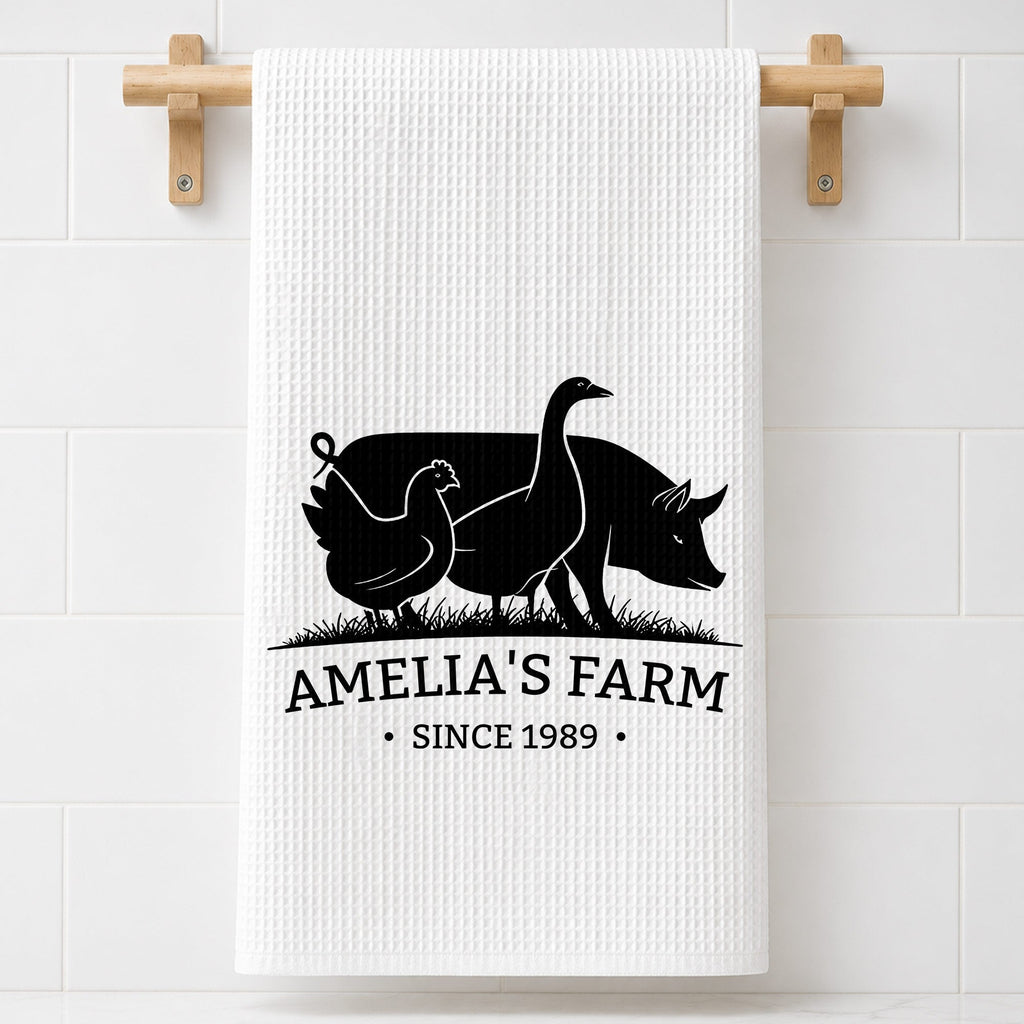 Personalized Farm Animal Kitchen Towel Custom Name Gift for Family Kitchen Towel GradoCreations
