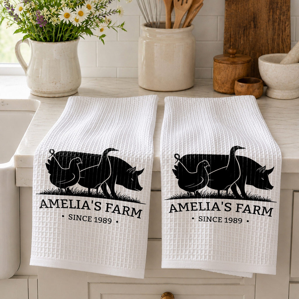 Personalized Farm Animal Kitchen Towel Custom Name Gift for Family Kitchen Towel GradoCreations