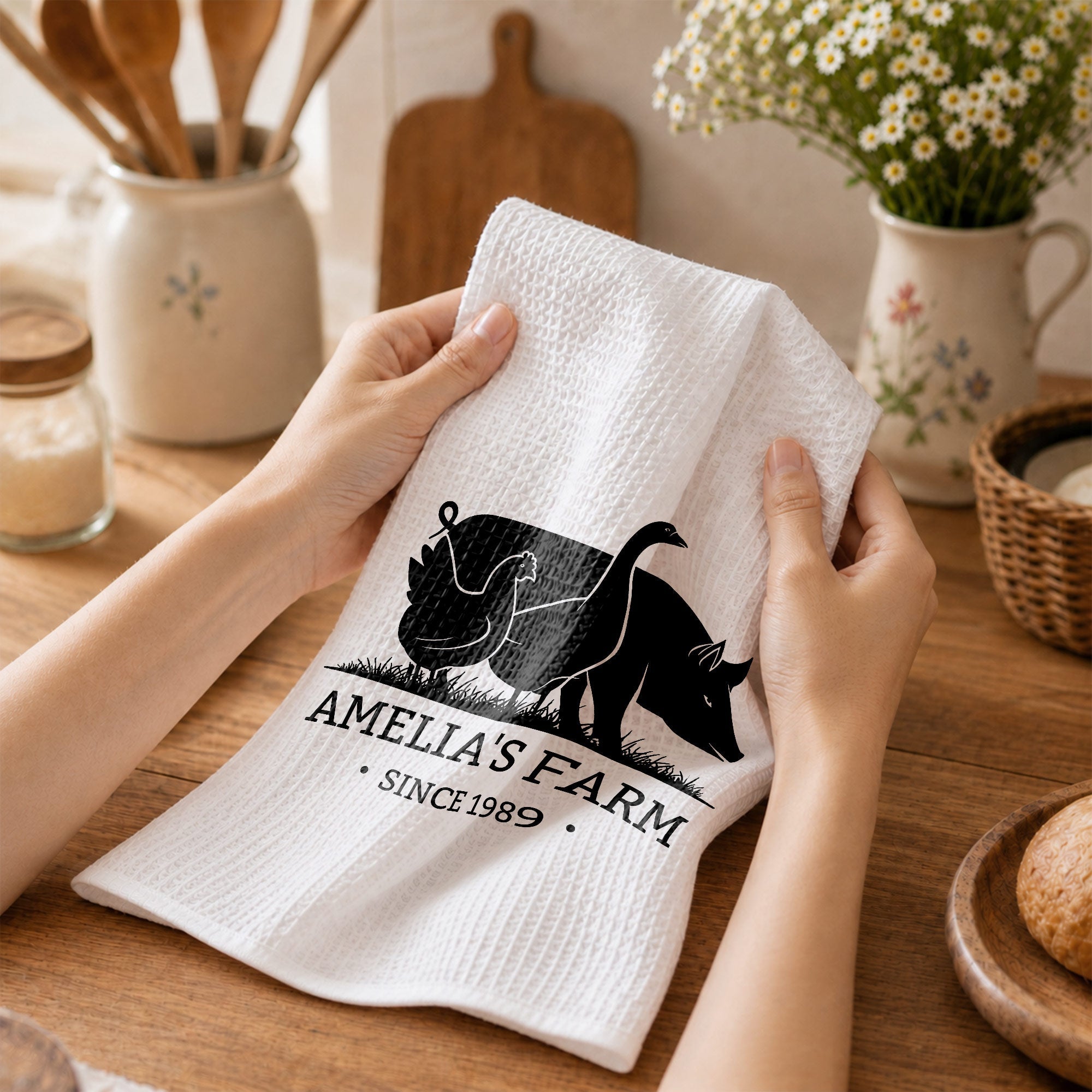 Personalized Farm Animal Kitchen Towel Custom Name Gift for Family Kitchen Towel GradoCreations