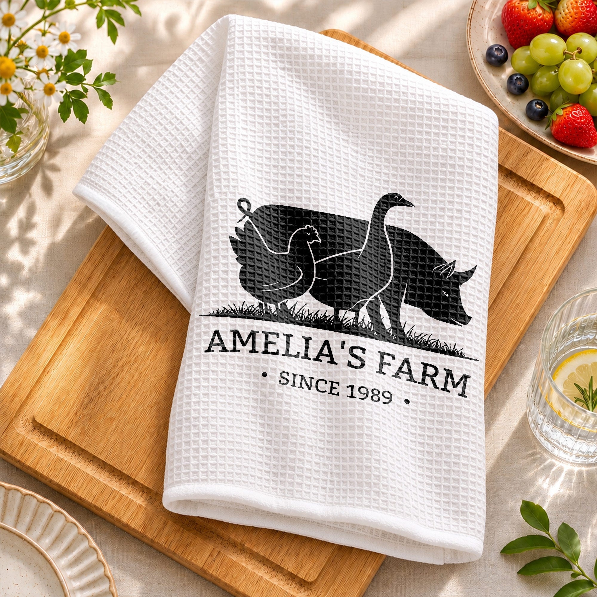 Personalized Farm Animal Kitchen Towel Custom Name Gift for Family Kitchen Towel GradoCreations